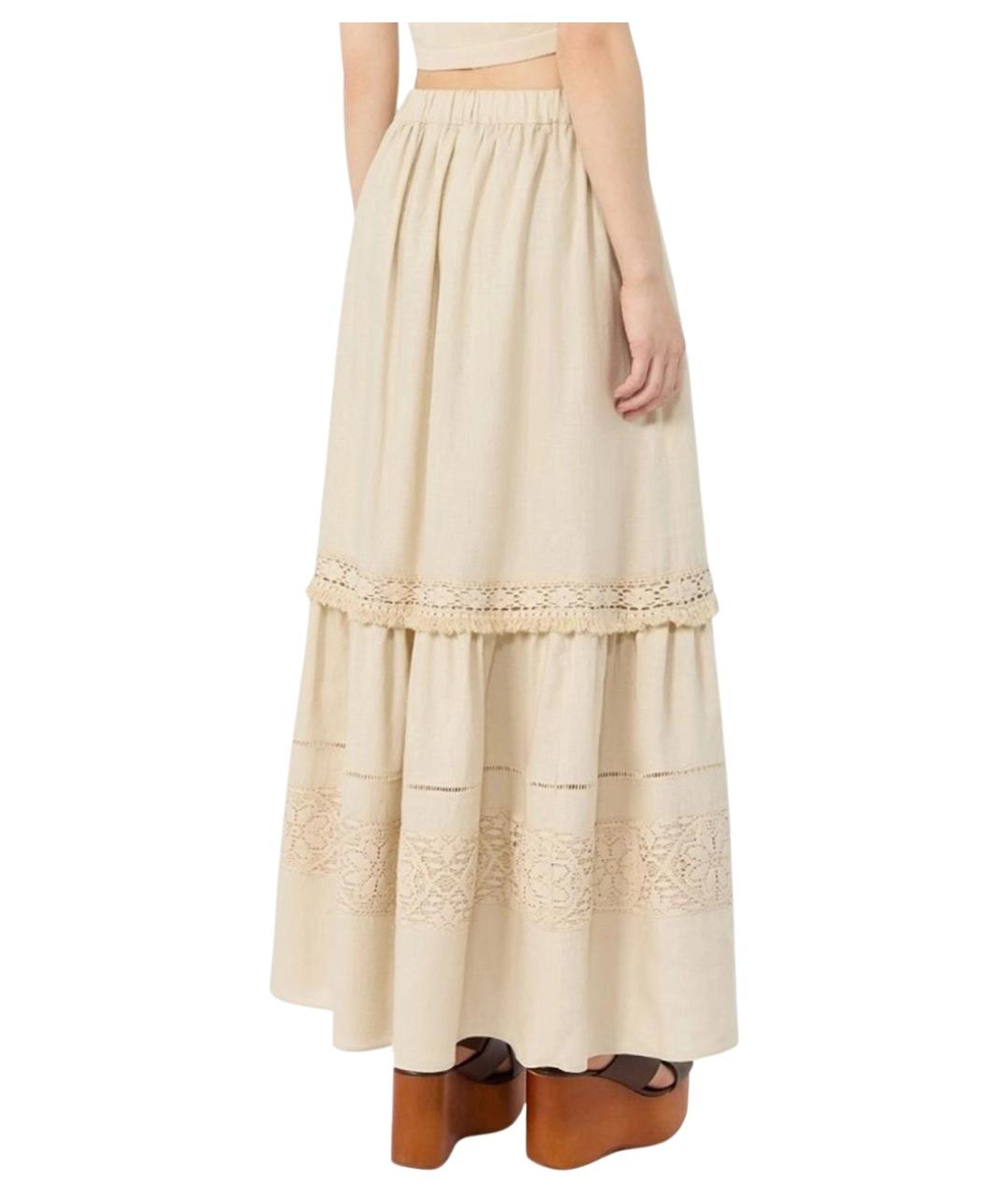 WEEKEND MAX MARA Бежевая льняная юбка миди, фото 4