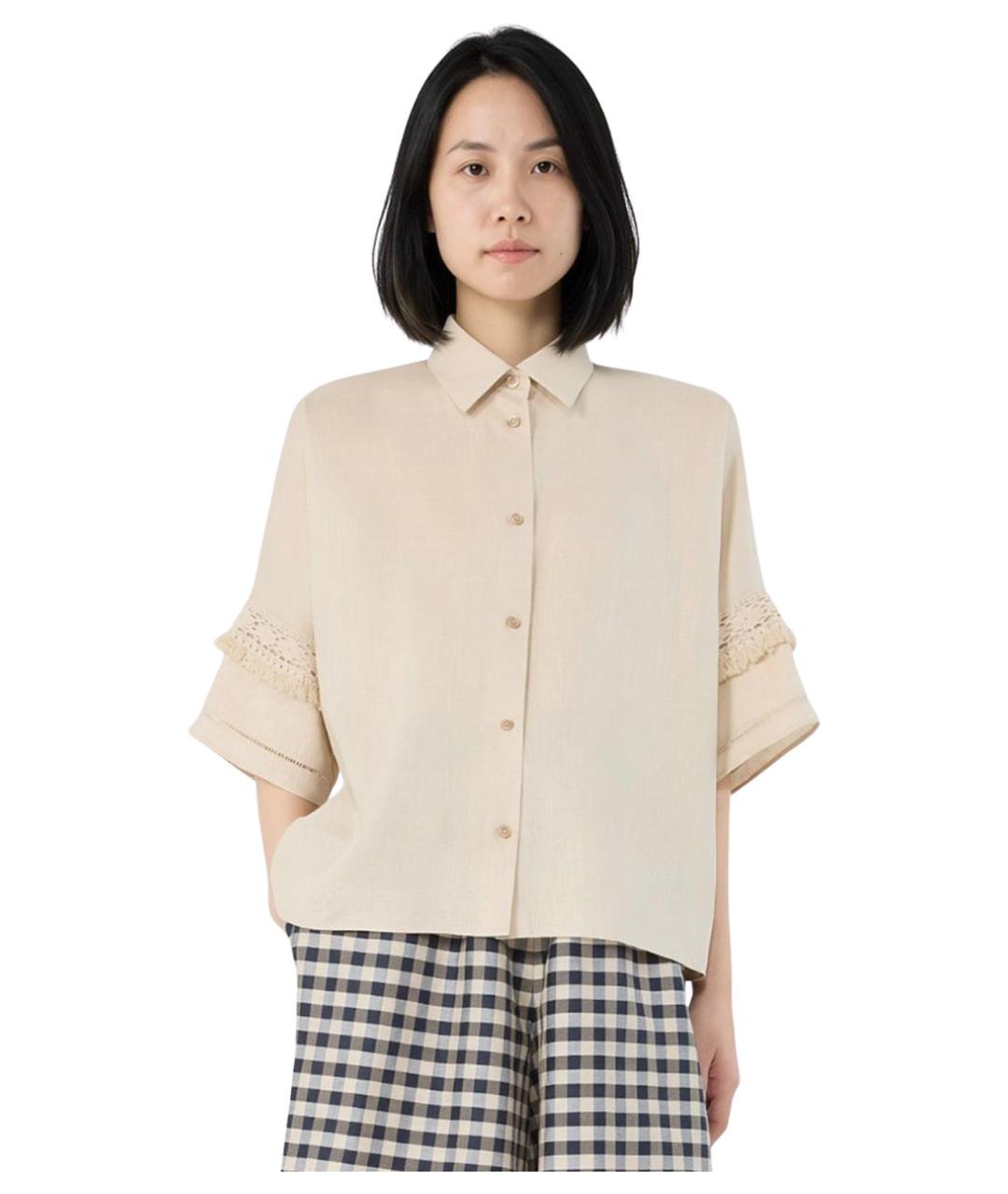 WEEKEND MAX MARA Бежевая льняная рубашка, фото 3