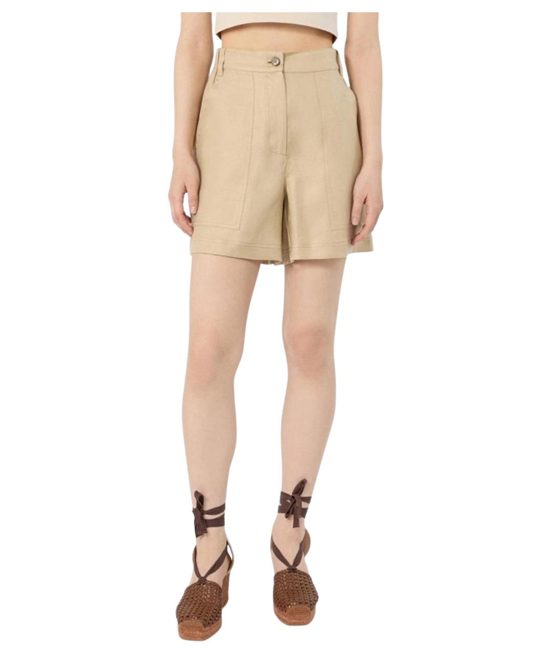 WEEKEND MAX MARA Бежевые льняные шорты, фото 3