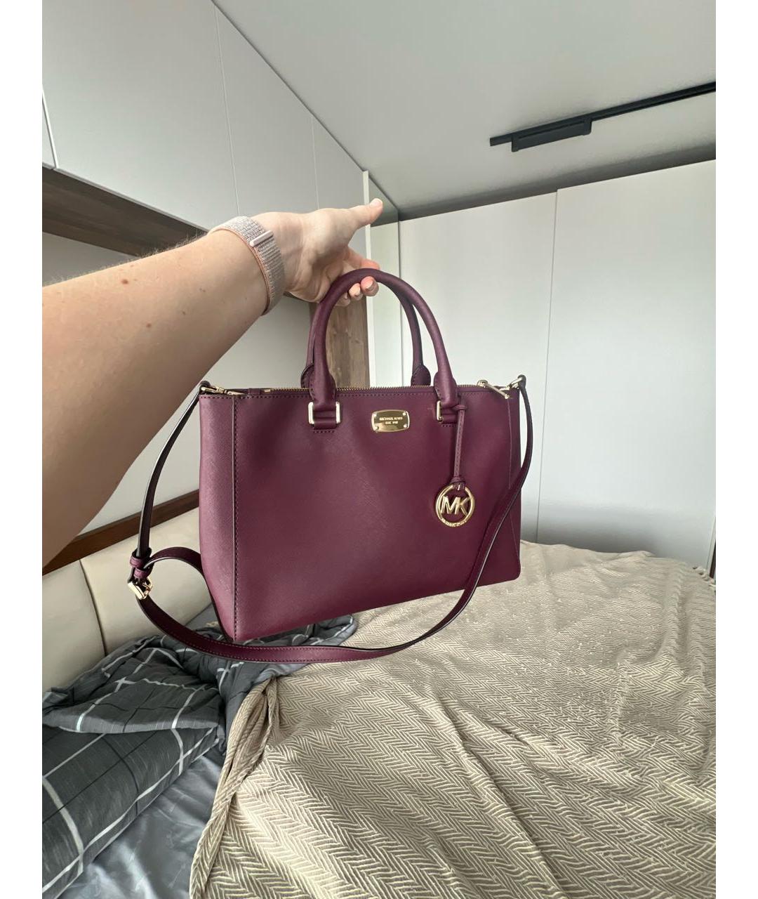 MICHAEL KORS Бордовая кожаная сумка с короткими ручками, фото 6