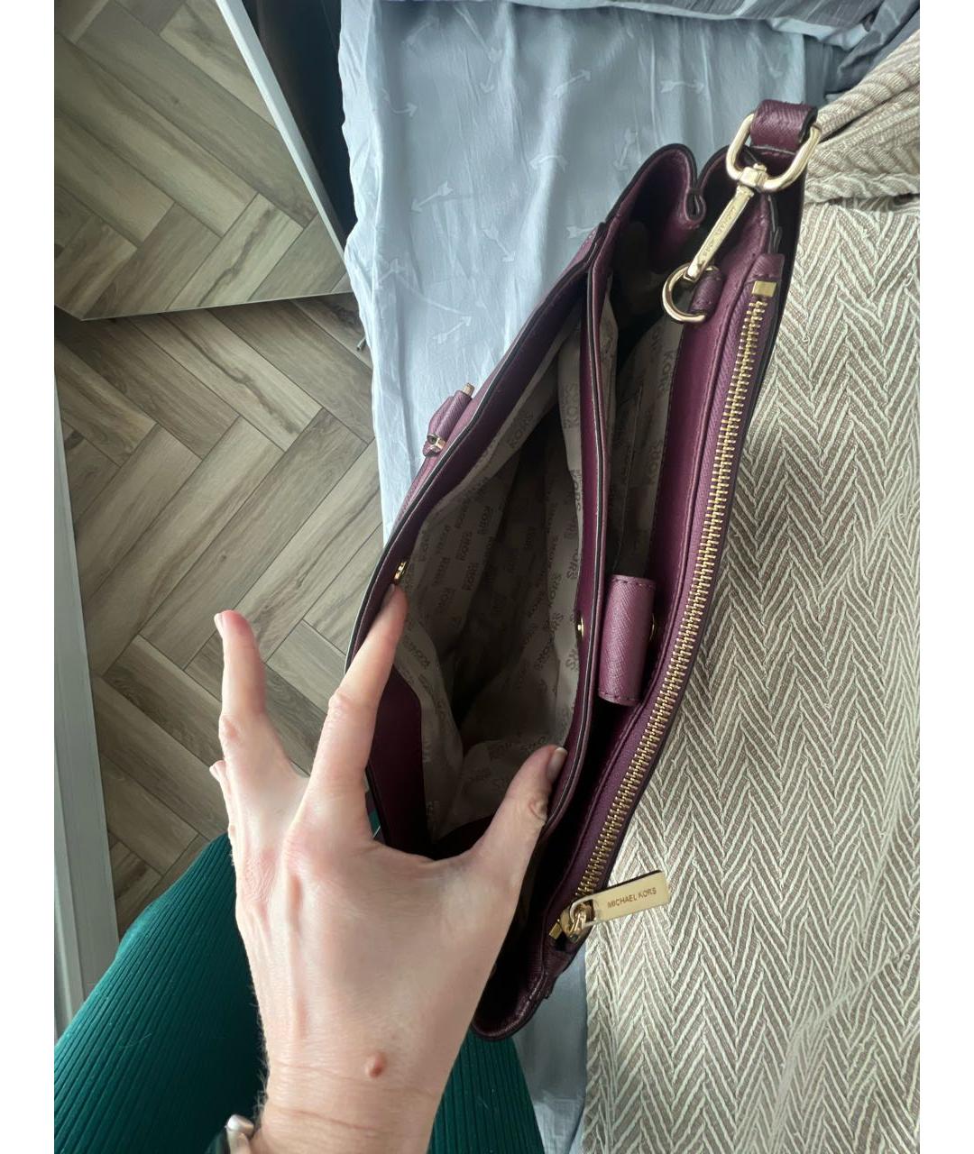 MICHAEL KORS Бордовая кожаная сумка с короткими ручками, фото 4