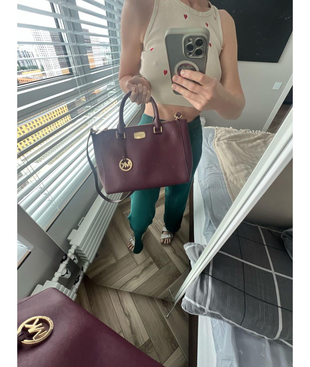 MICHAEL KORS Бордовая кожаная сумка с короткими ручками, фото 7