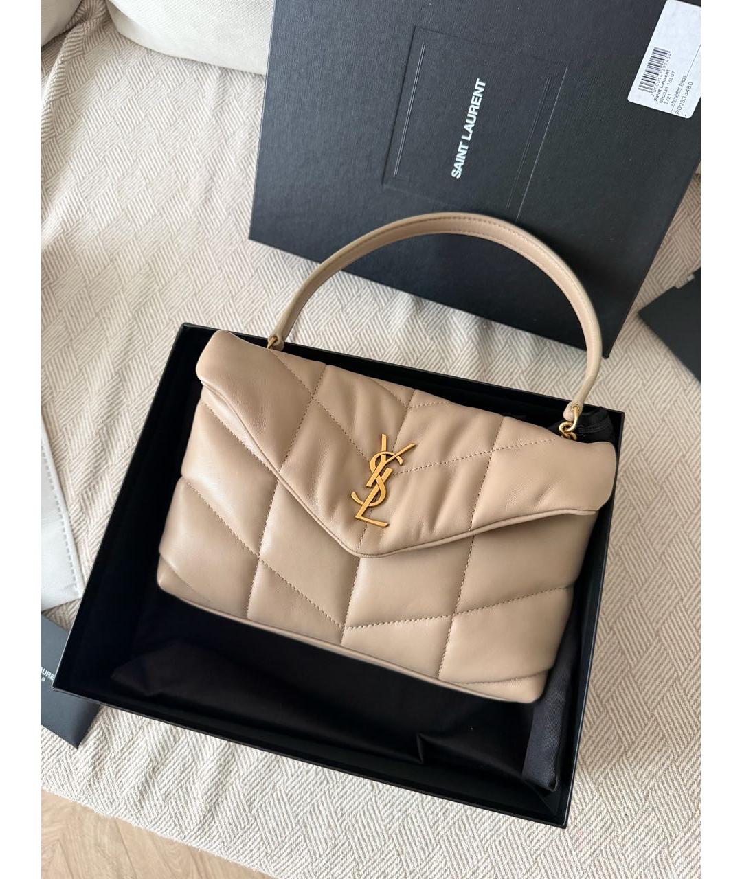 SAINT LAURENT Бежевая кожаная сумка через плечо, фото 3