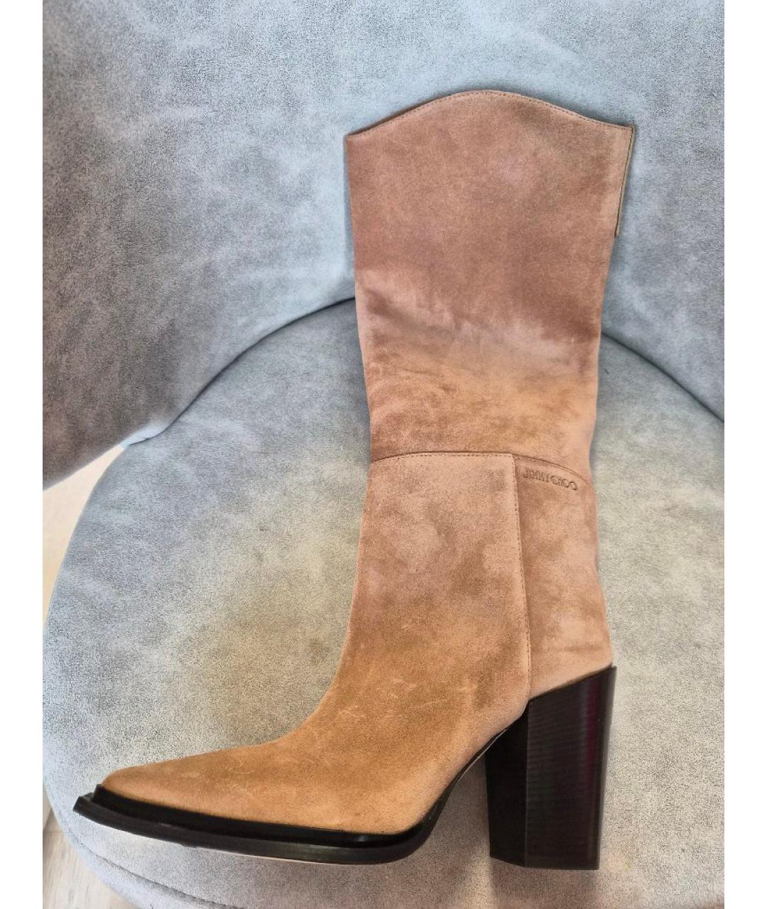 JIMMY CHOO Бежевые замшевые сапоги, фото 6