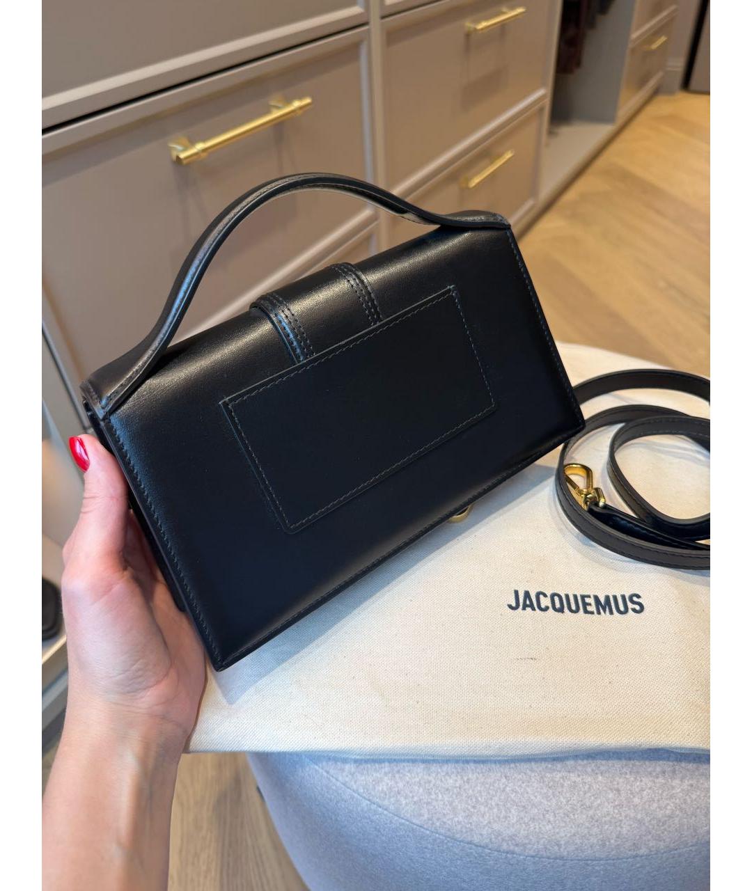 JACQUEMUS Черная кожаная сумка с короткими ручками, фото 3