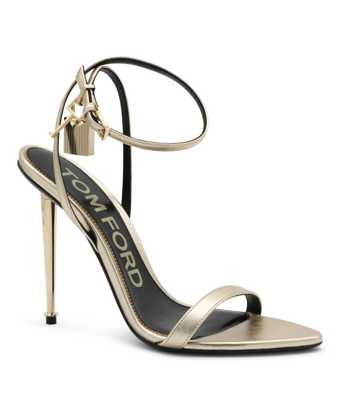 TOM FORD Золотые кожаные босоножки, фото 2