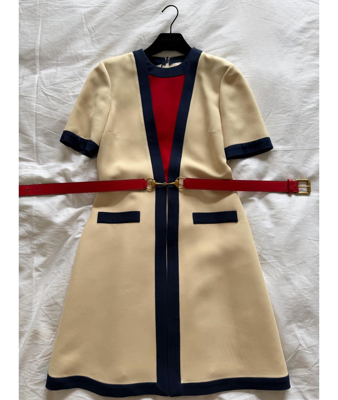GUCCI Бежевое шерстяное коктейльное платье, фото 7