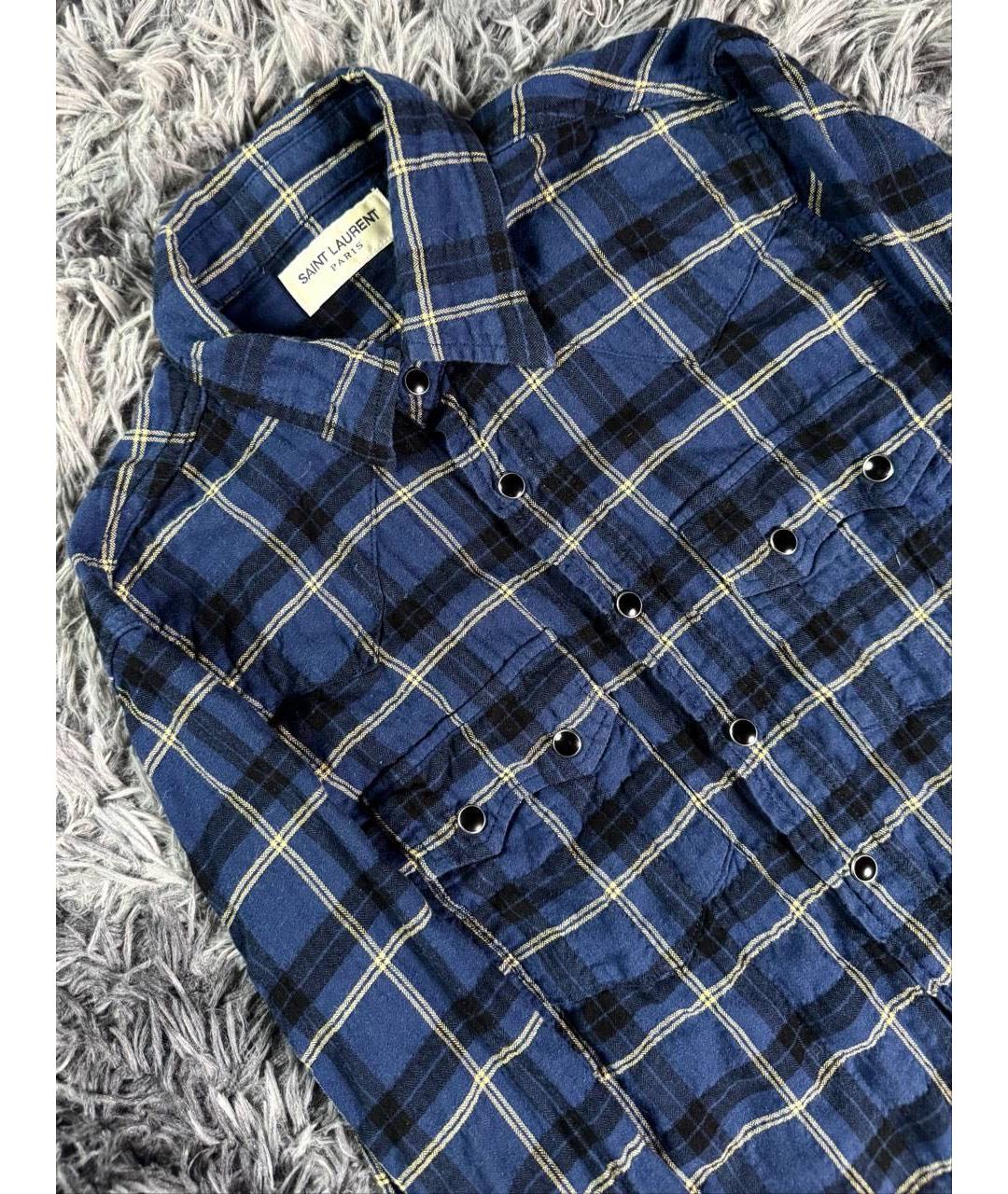 SAINT LAURENT Синяя хлопковая кэжуал рубашка, фото 4