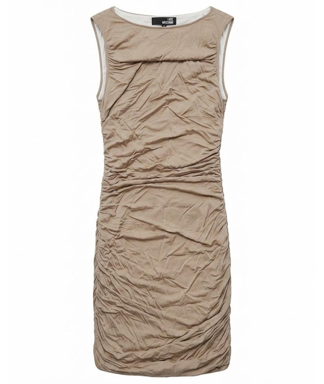 LOVE MOSCHINO Бежевое вискозное коктейльное платье, фото 1