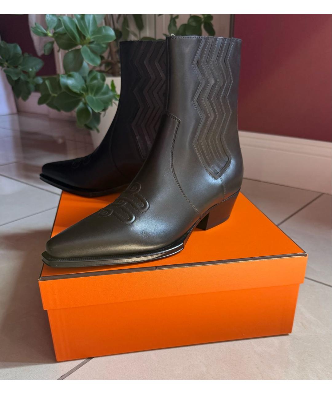 HERMES Черные кожаные полусапоги, фото 3
