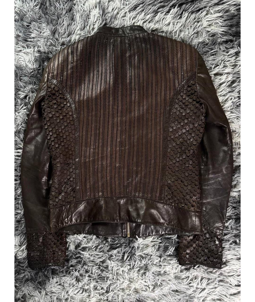ROBERTO CAVALLI Коричневая кожаная куртка, фото 2