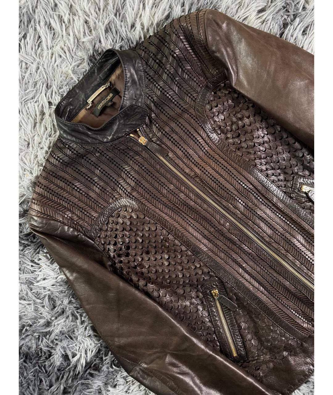ROBERTO CAVALLI Коричневая кожаная куртка, фото 3