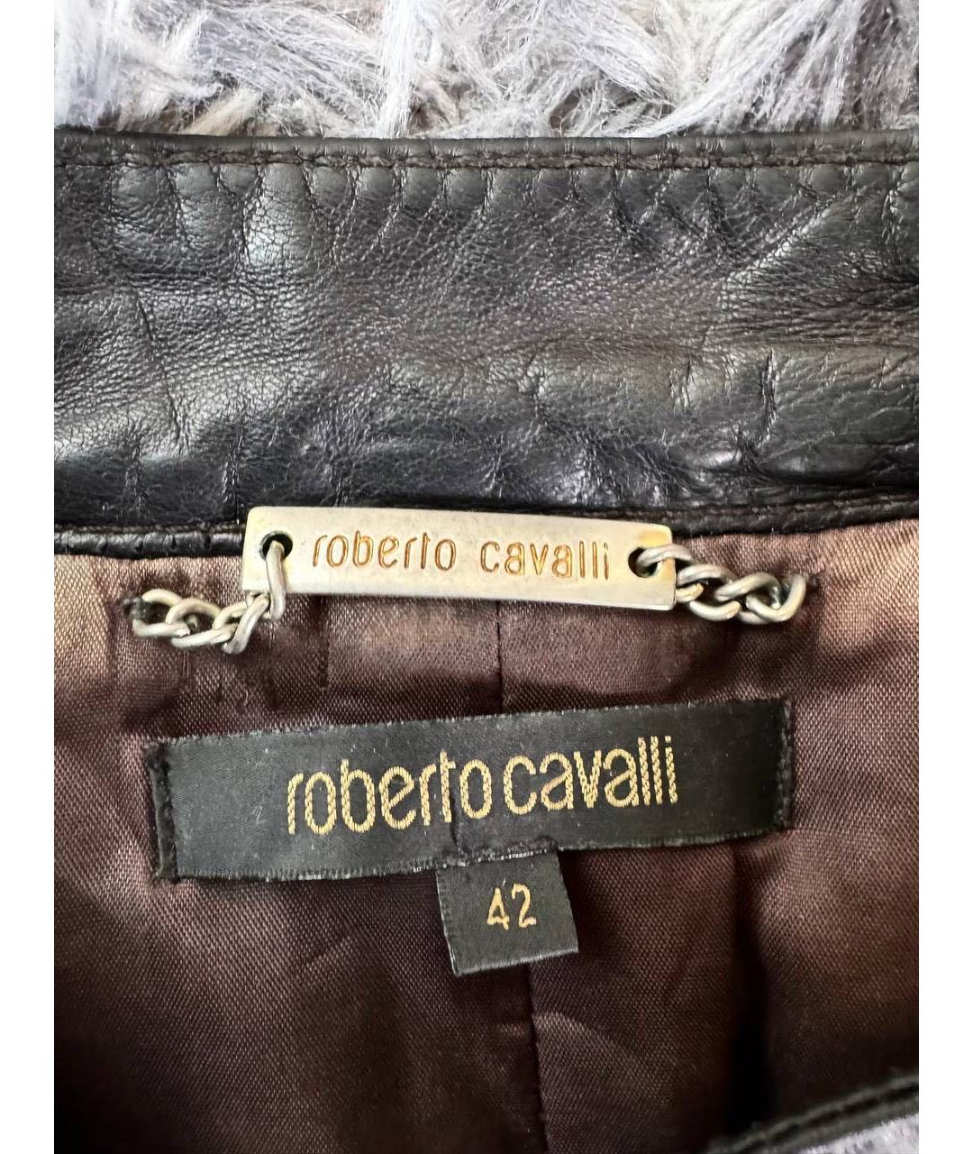ROBERTO CAVALLI Коричневая кожаная куртка, фото 4