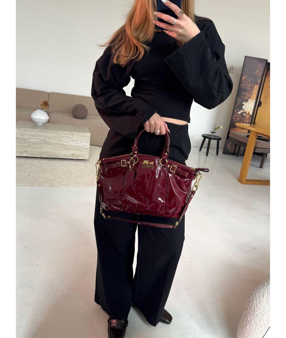 COACH Бордовая сумка тоут из лакированной кожи, фото 2