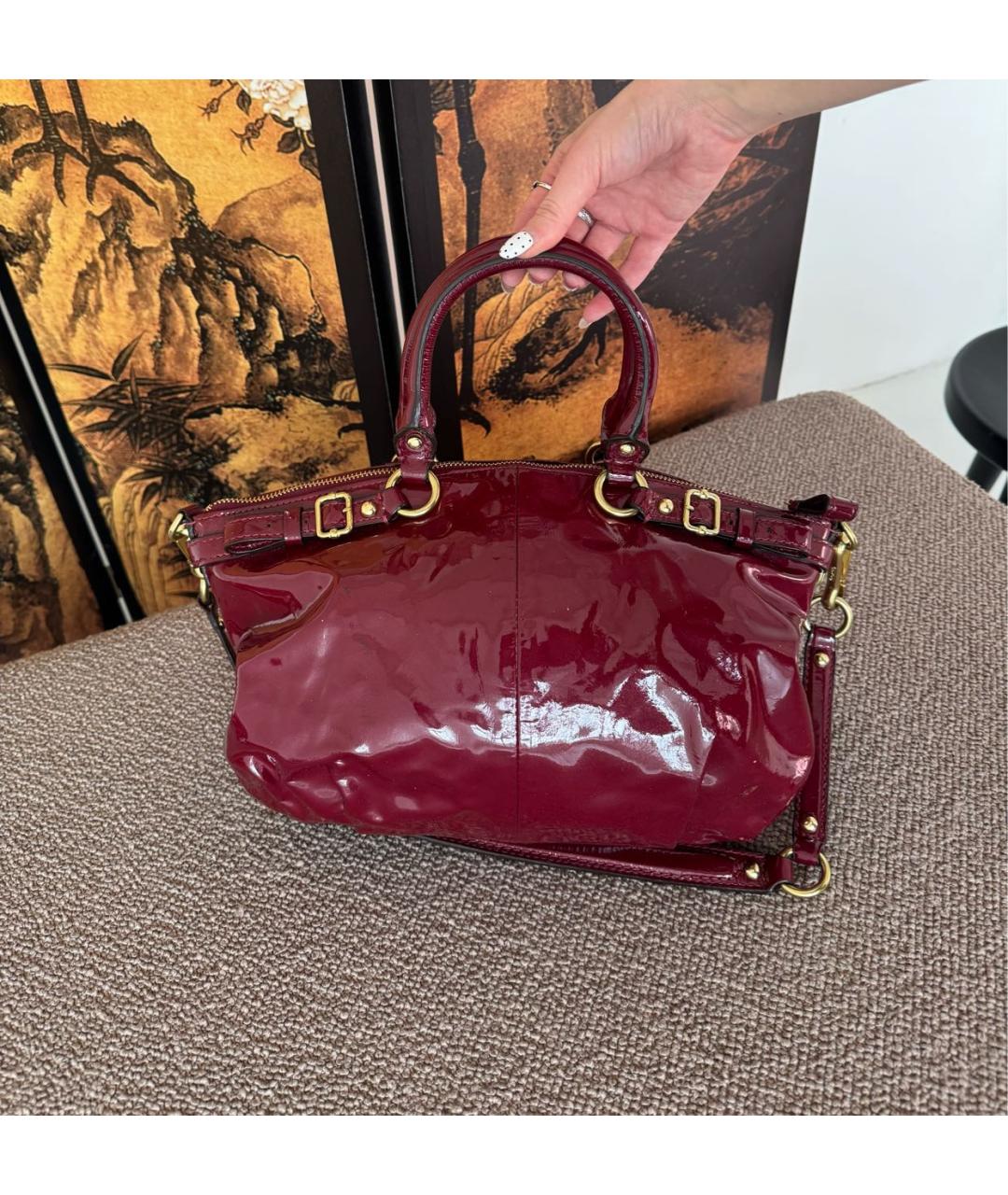 COACH Бордовая сумка тоут из лакированной кожи, фото 3
