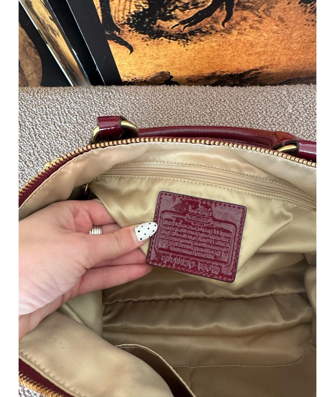 COACH Бордовая сумка тоут из лакированной кожи, фото 5