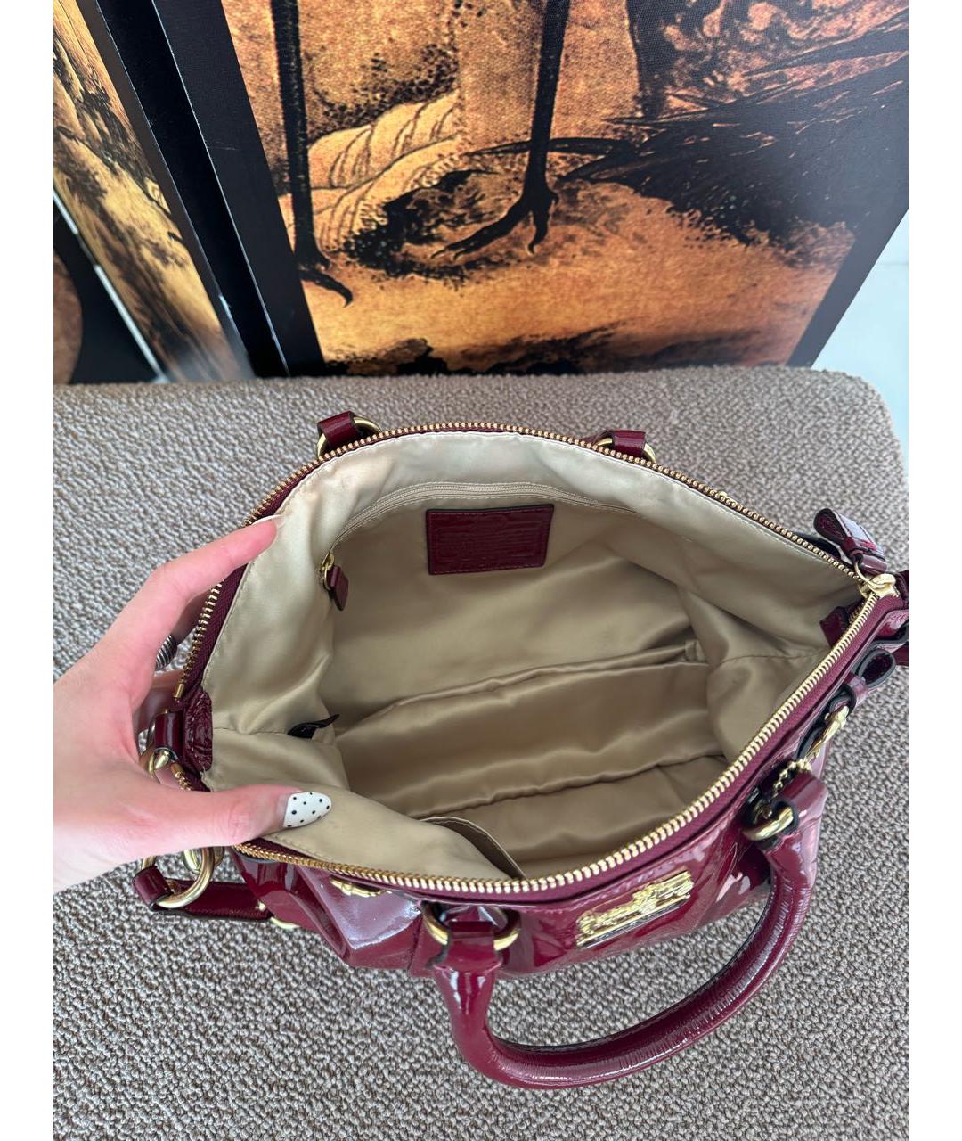 COACH Бордовая сумка тоут из лакированной кожи, фото 7