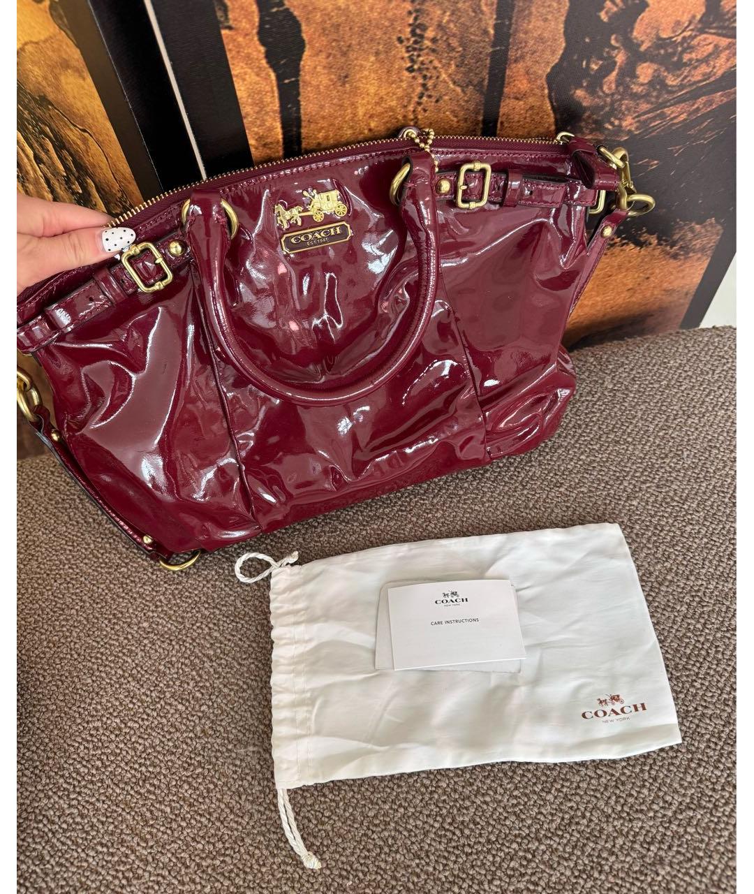 COACH Бордовая сумка тоут из лакированной кожи, фото 8