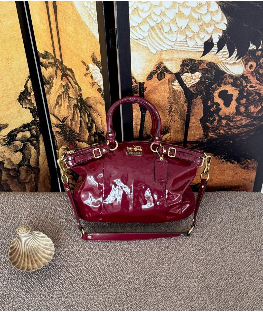 COACH Бордовая сумка тоут из лакированной кожи, фото 9