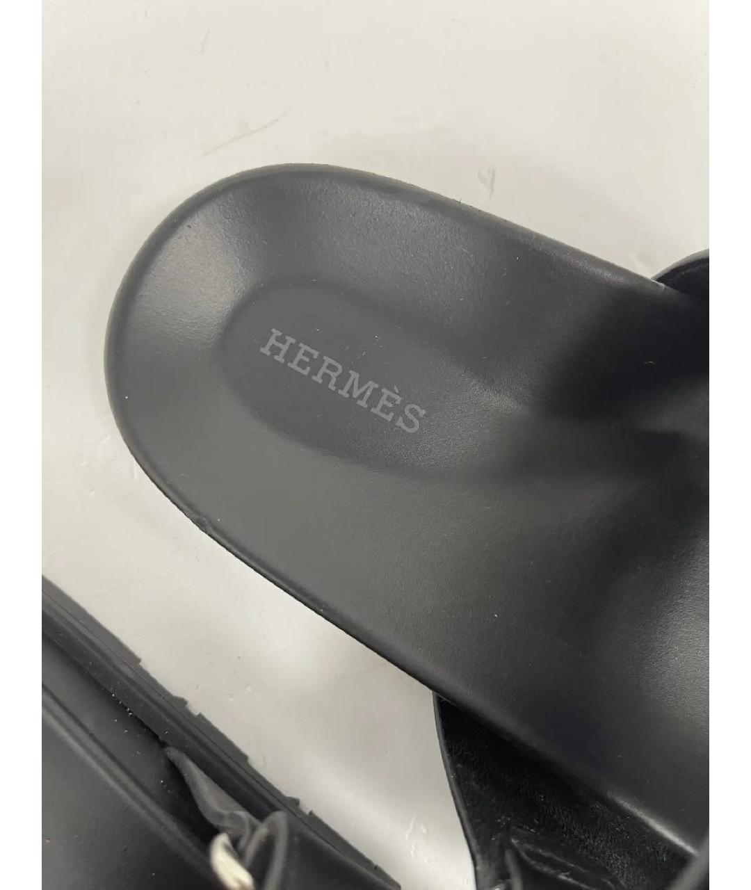 HERMES Черные кожаные сандалии, фото 6