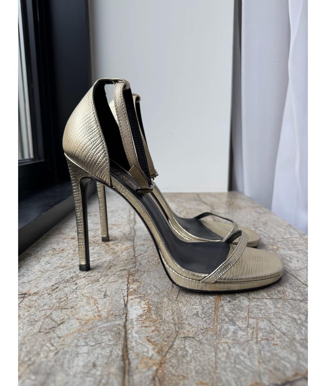 SAINT LAURENT Золотые кожаные туфли, фото 9
