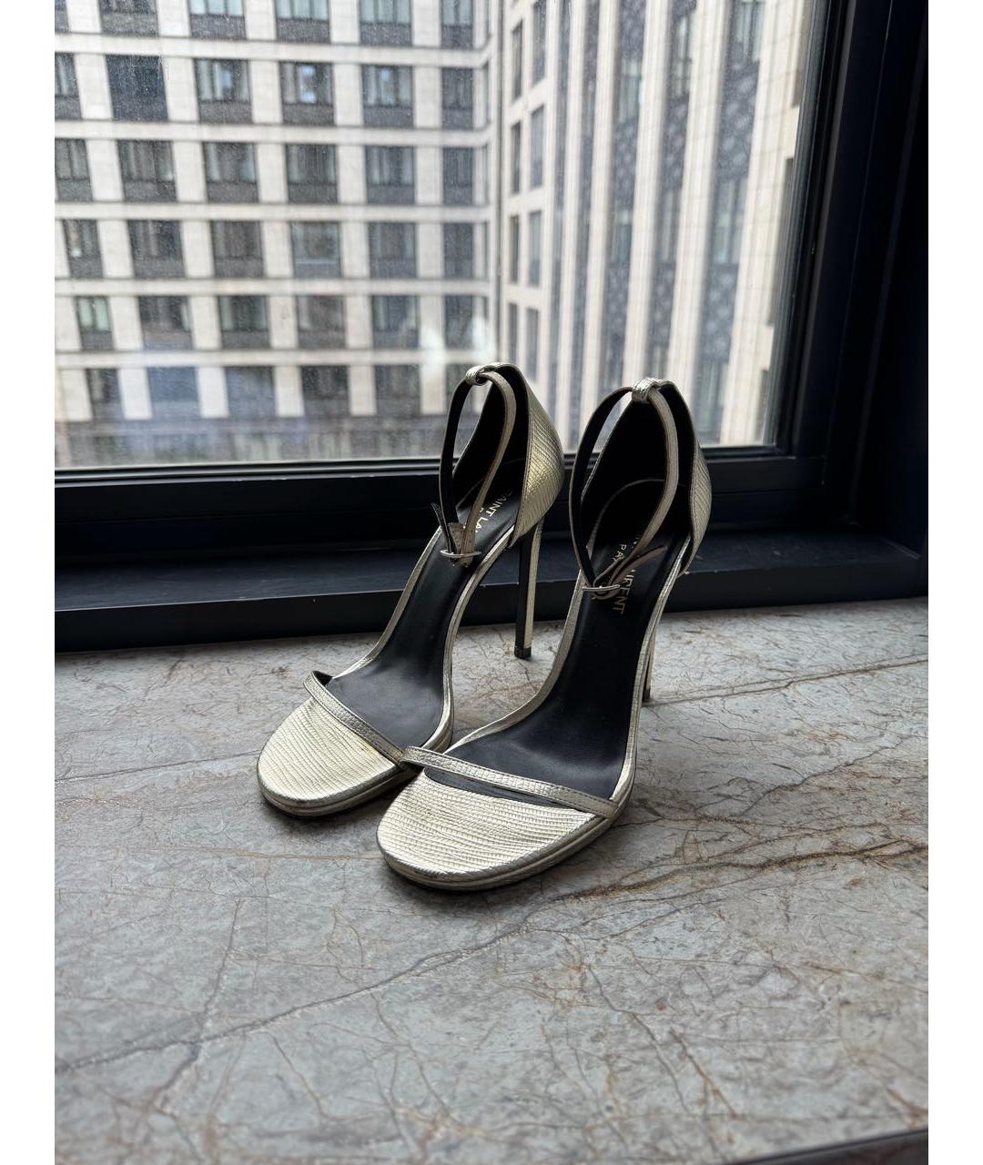 SAINT LAURENT Золотые кожаные туфли, фото 8
