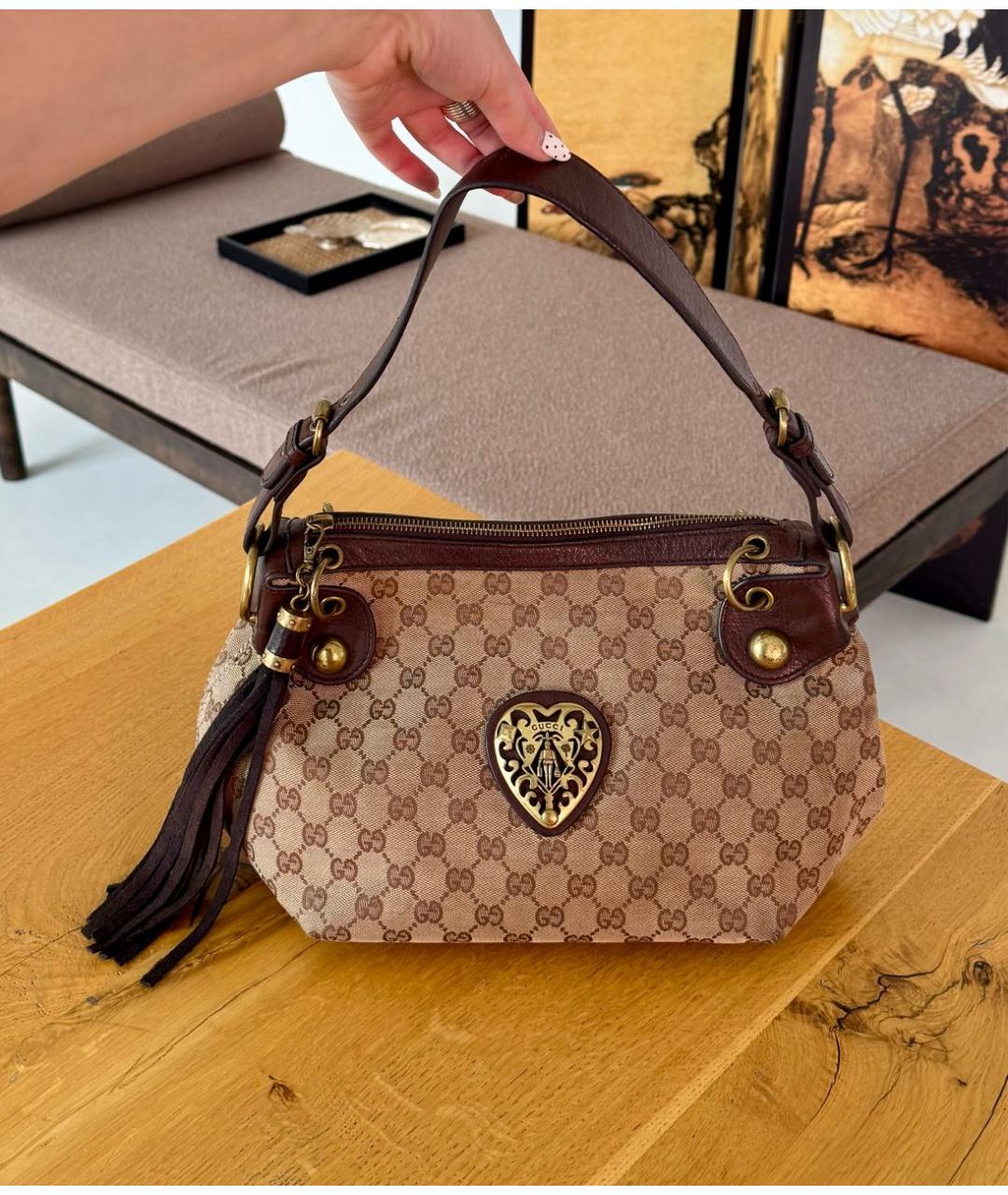 GUCCI Коричневая кожаная сумка тоут, фото 9