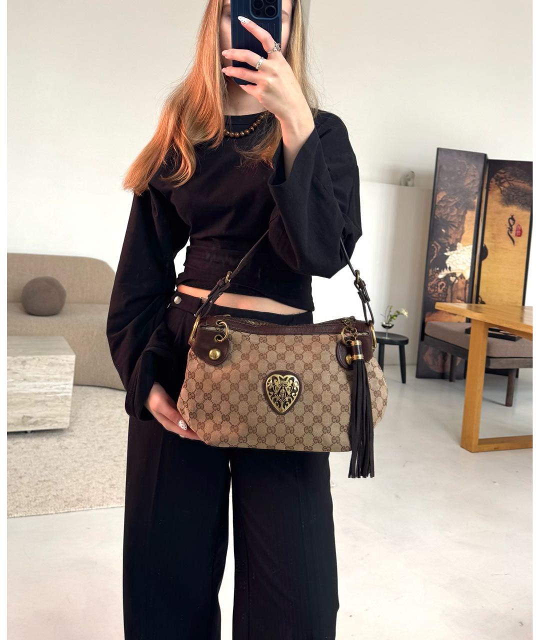 GUCCI Коричневая кожаная сумка тоут, фото 5