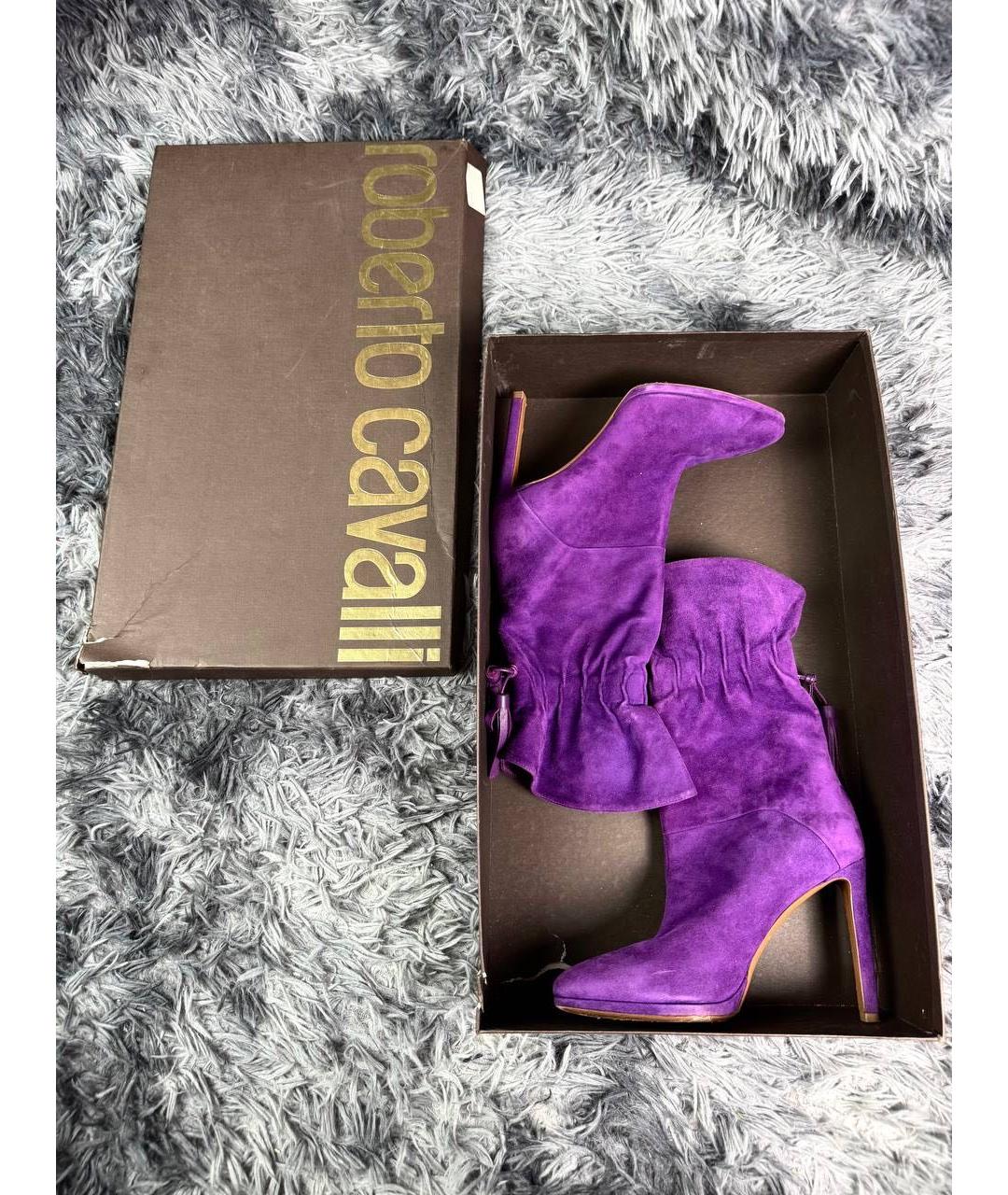 ROBERTO CAVALLI Фиолетовые кожаные ботинки, фото 2