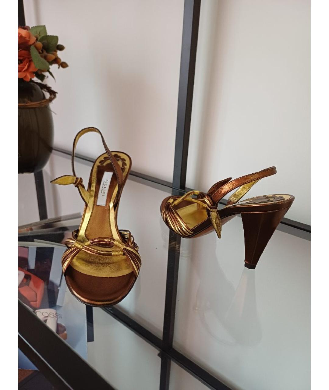 POLLINI Золотые кожаные босоножки, фото 4