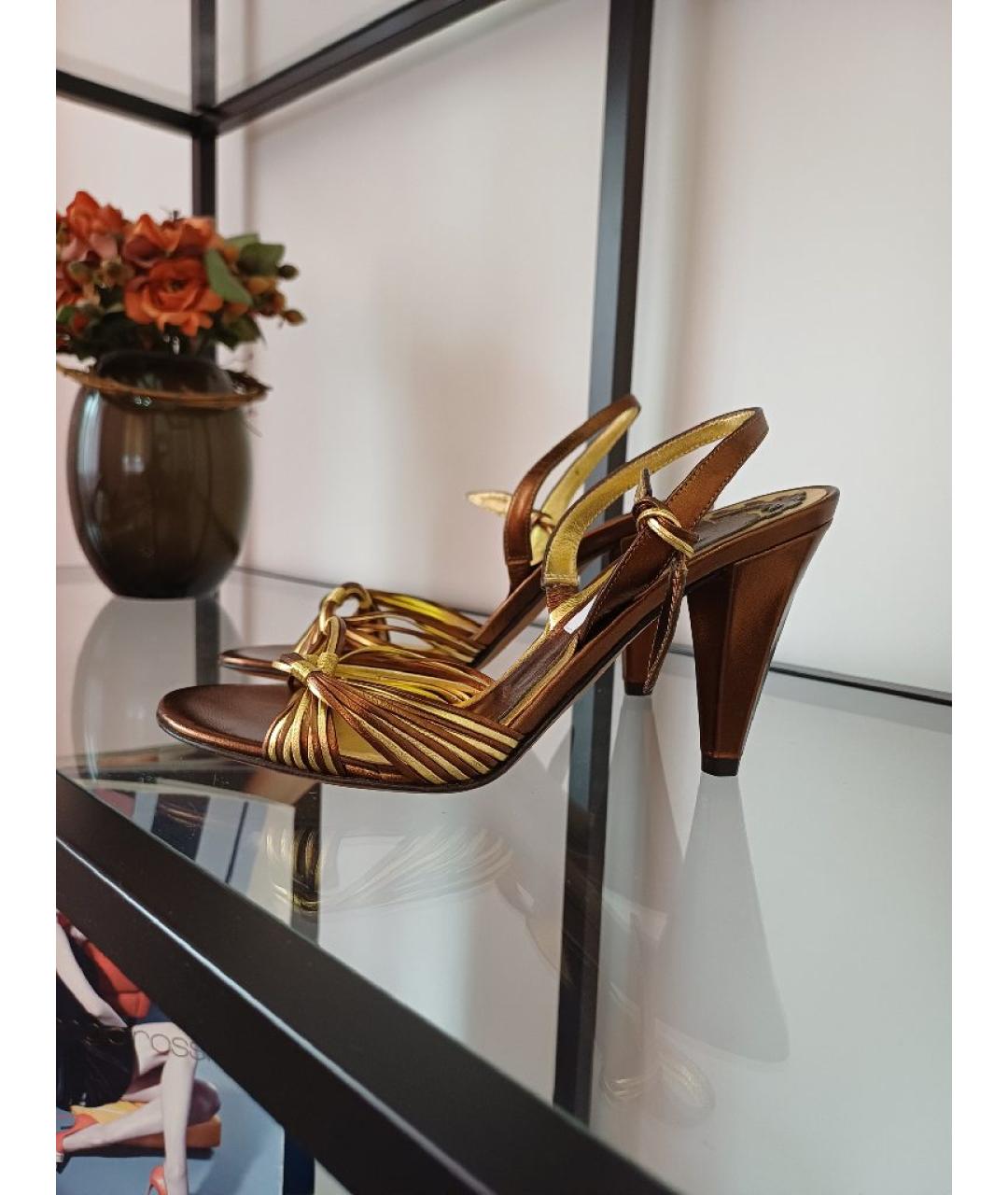 POLLINI Золотые кожаные босоножки, фото 2