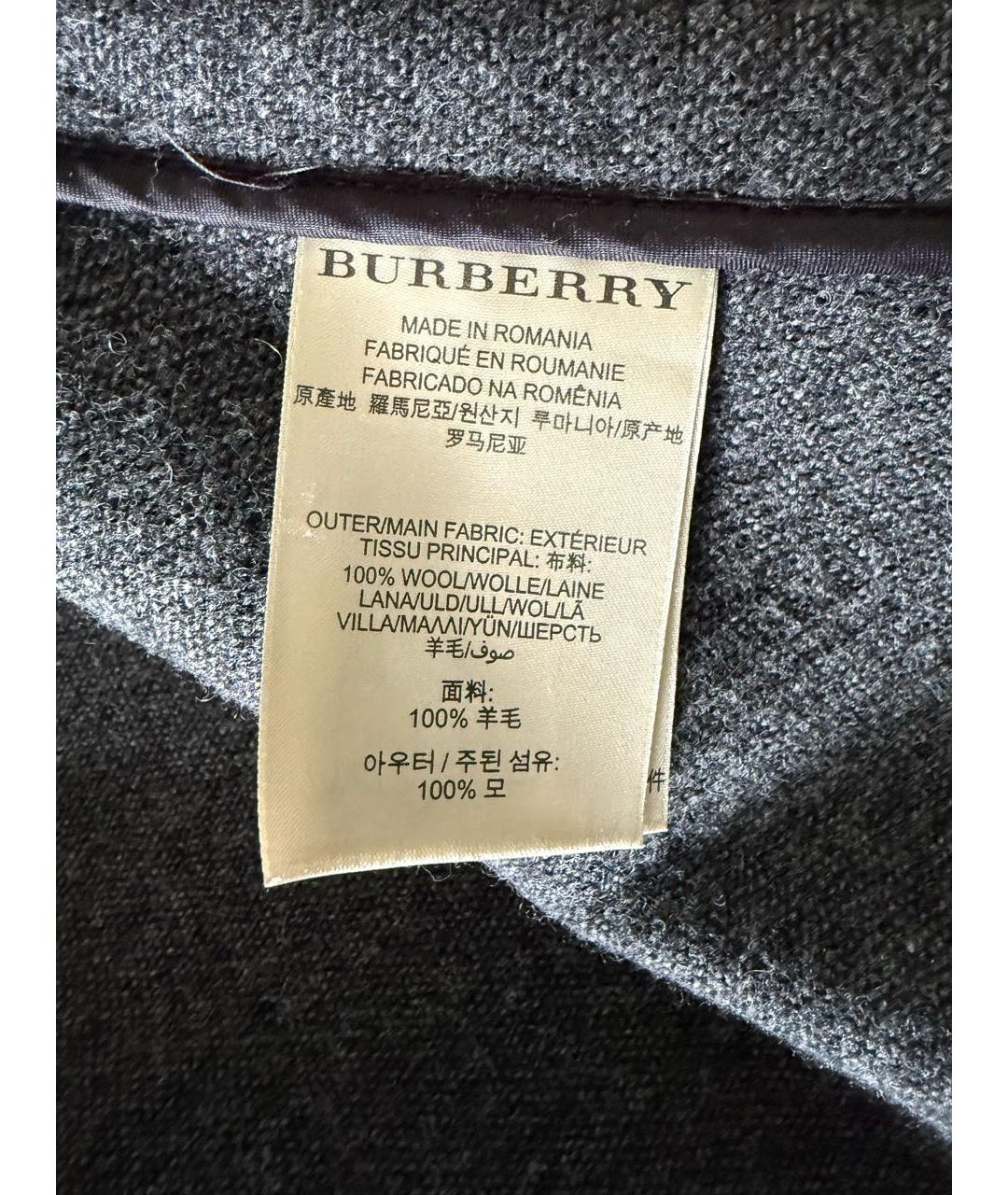 BURBERRY Серое шерстяное пальто, фото 6