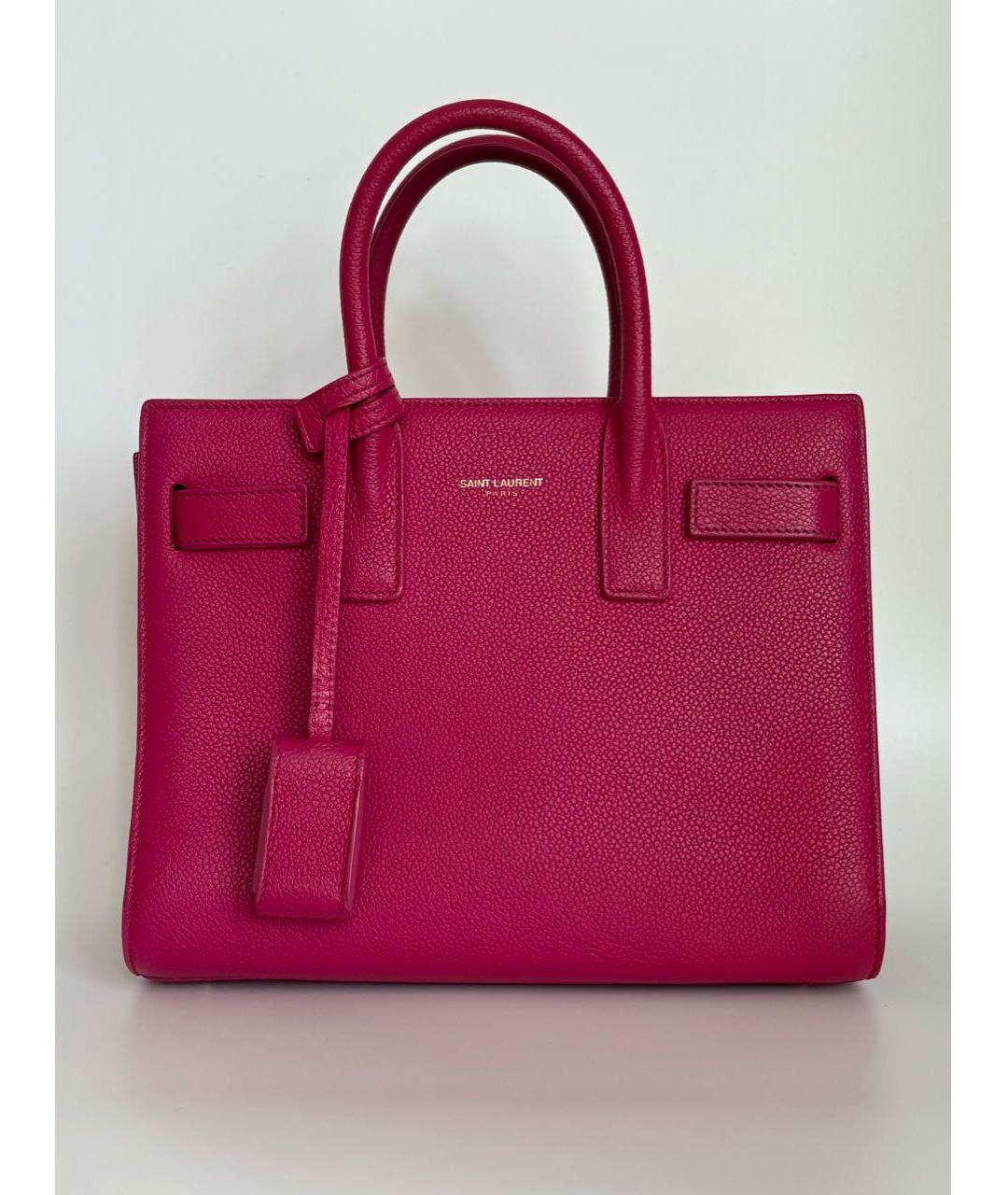 SAINT LAURENT Розовая кожаная сумка с короткими ручками, фото 9
