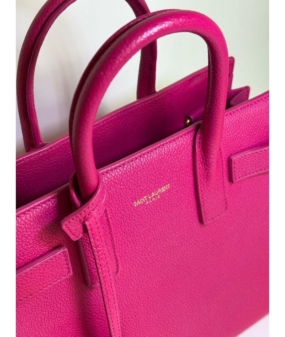 SAINT LAURENT Розовая кожаная сумка с короткими ручками, фото 6