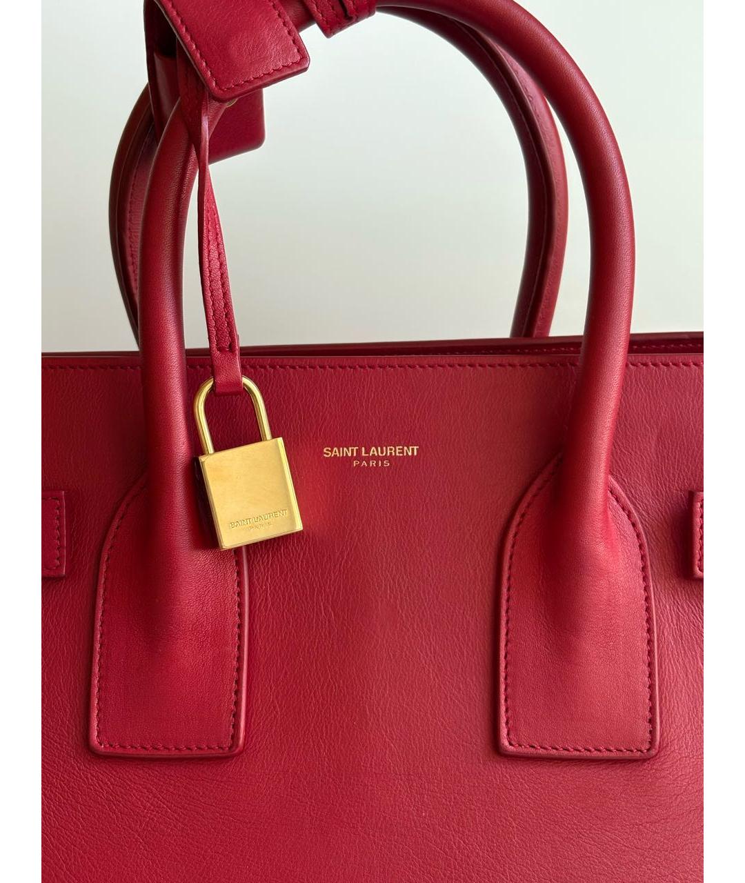 SAINT LAURENT Красная кожаная сумка с короткими ручками, фото 4