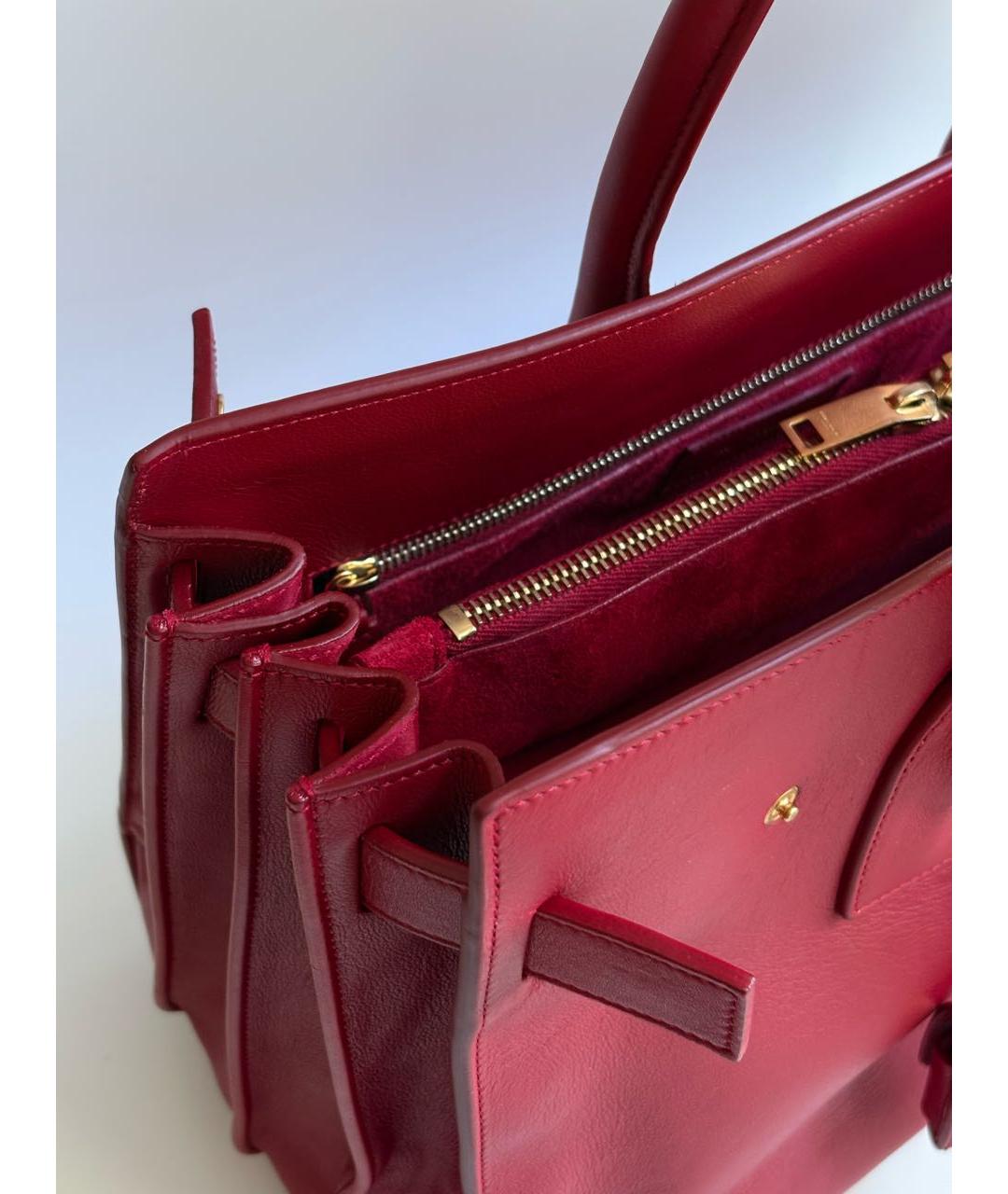 SAINT LAURENT Красная кожаная сумка с короткими ручками, фото 5