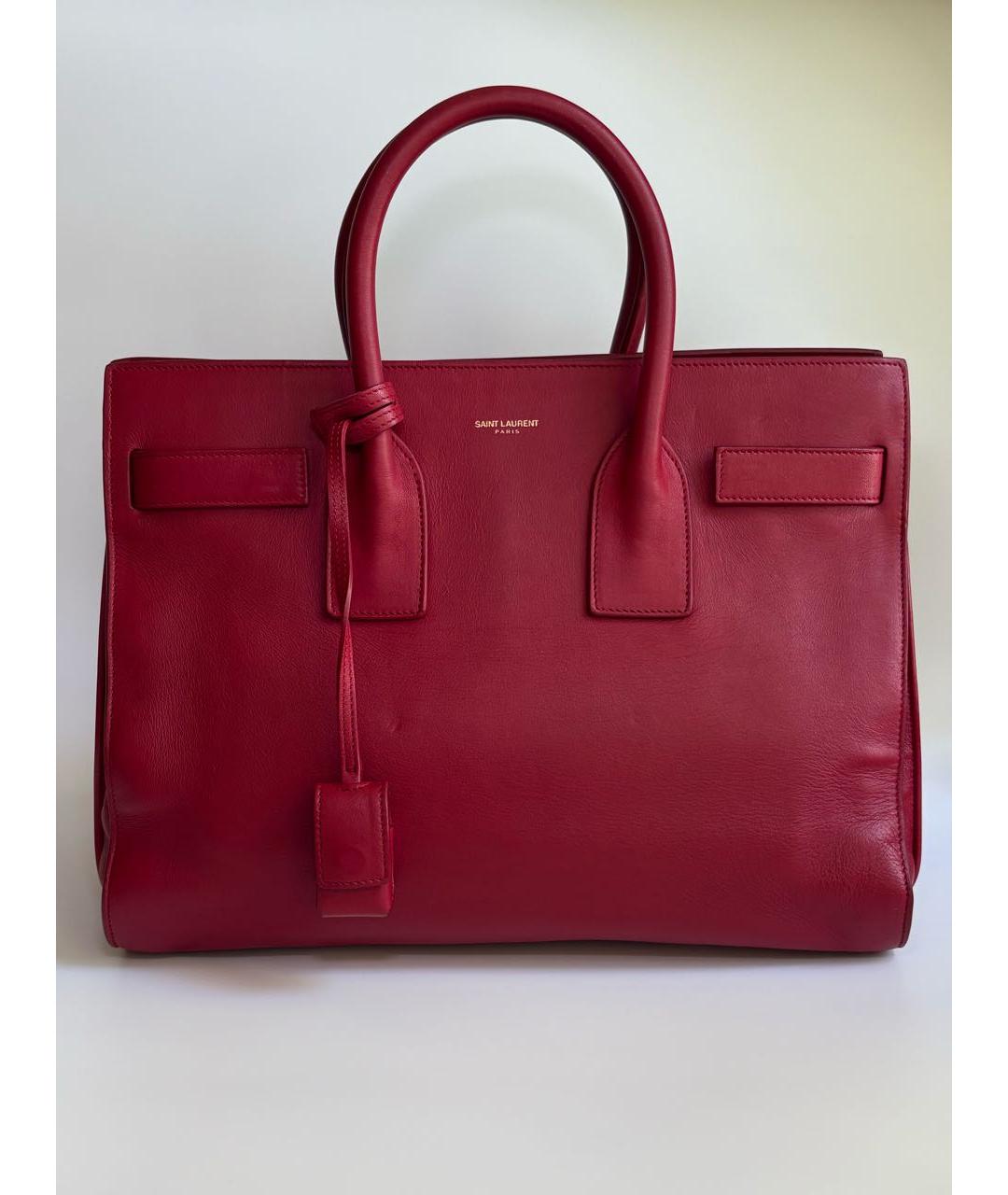 SAINT LAURENT Красная кожаная сумка с короткими ручками, фото 9