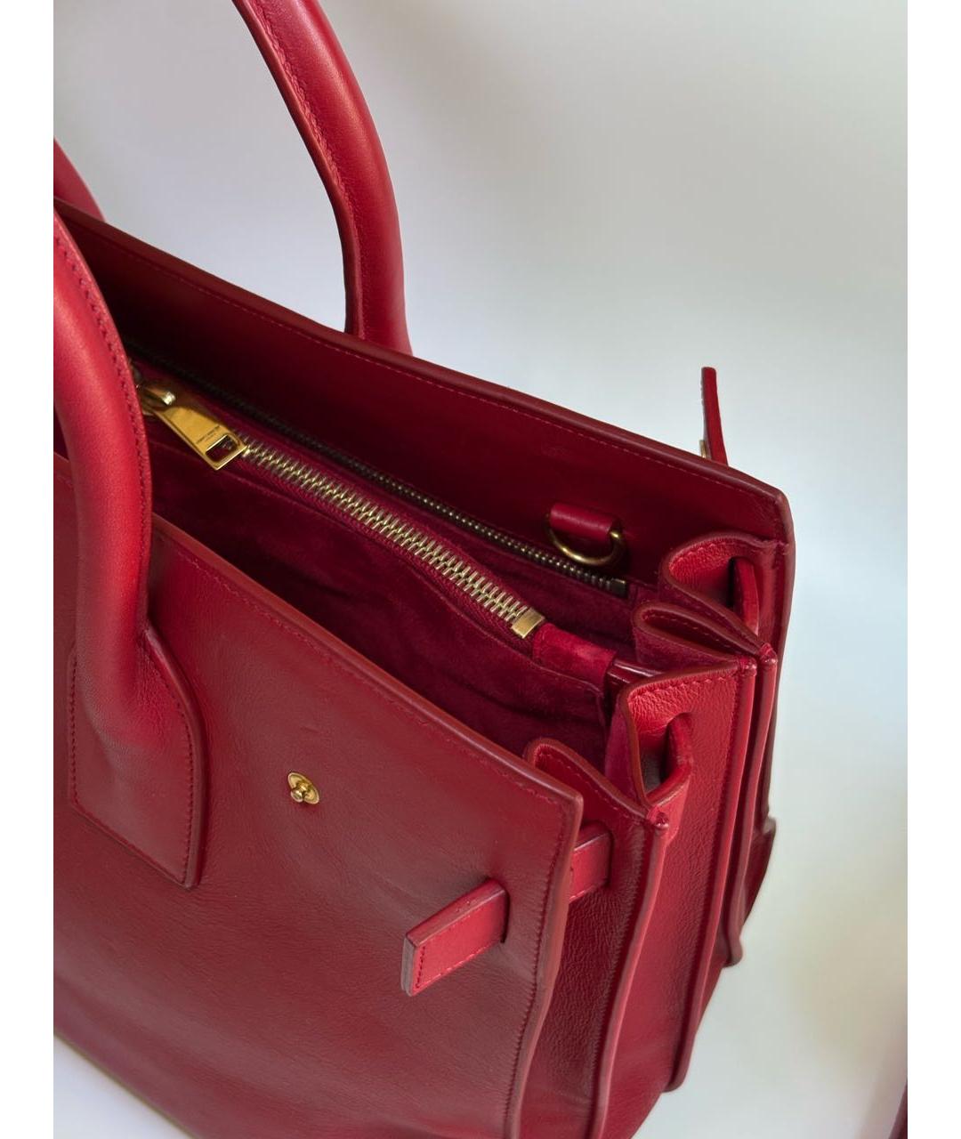 SAINT LAURENT Красная кожаная сумка с короткими ручками, фото 6