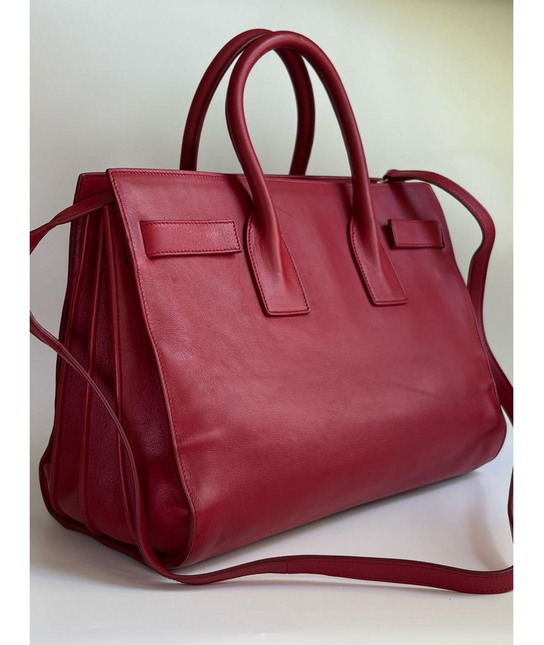 SAINT LAURENT Красная кожаная сумка с короткими ручками, фото 3