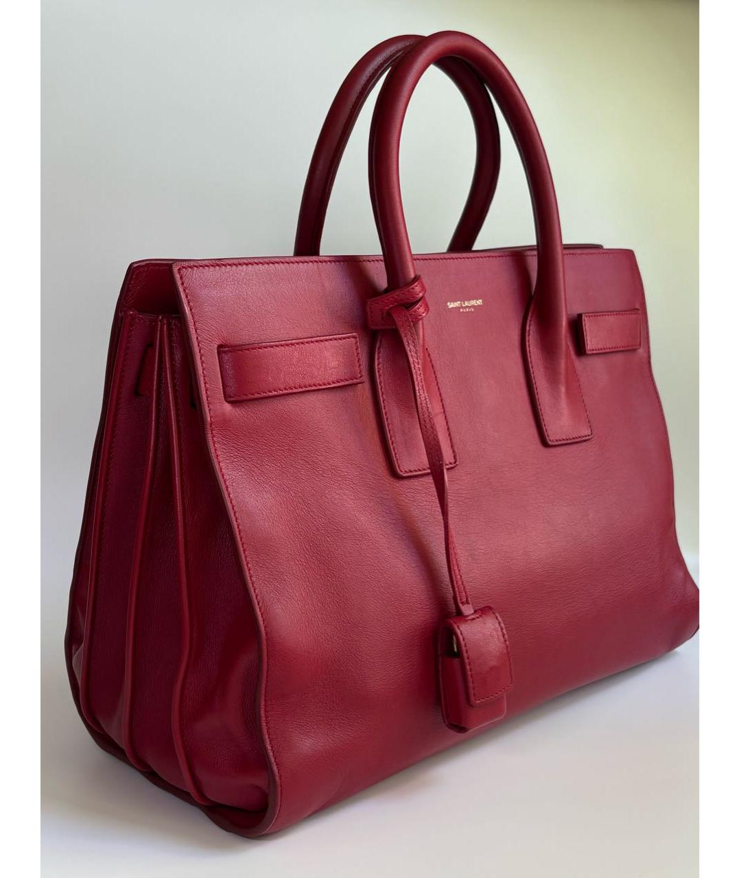 SAINT LAURENT Красная кожаная сумка с короткими ручками, фото 2