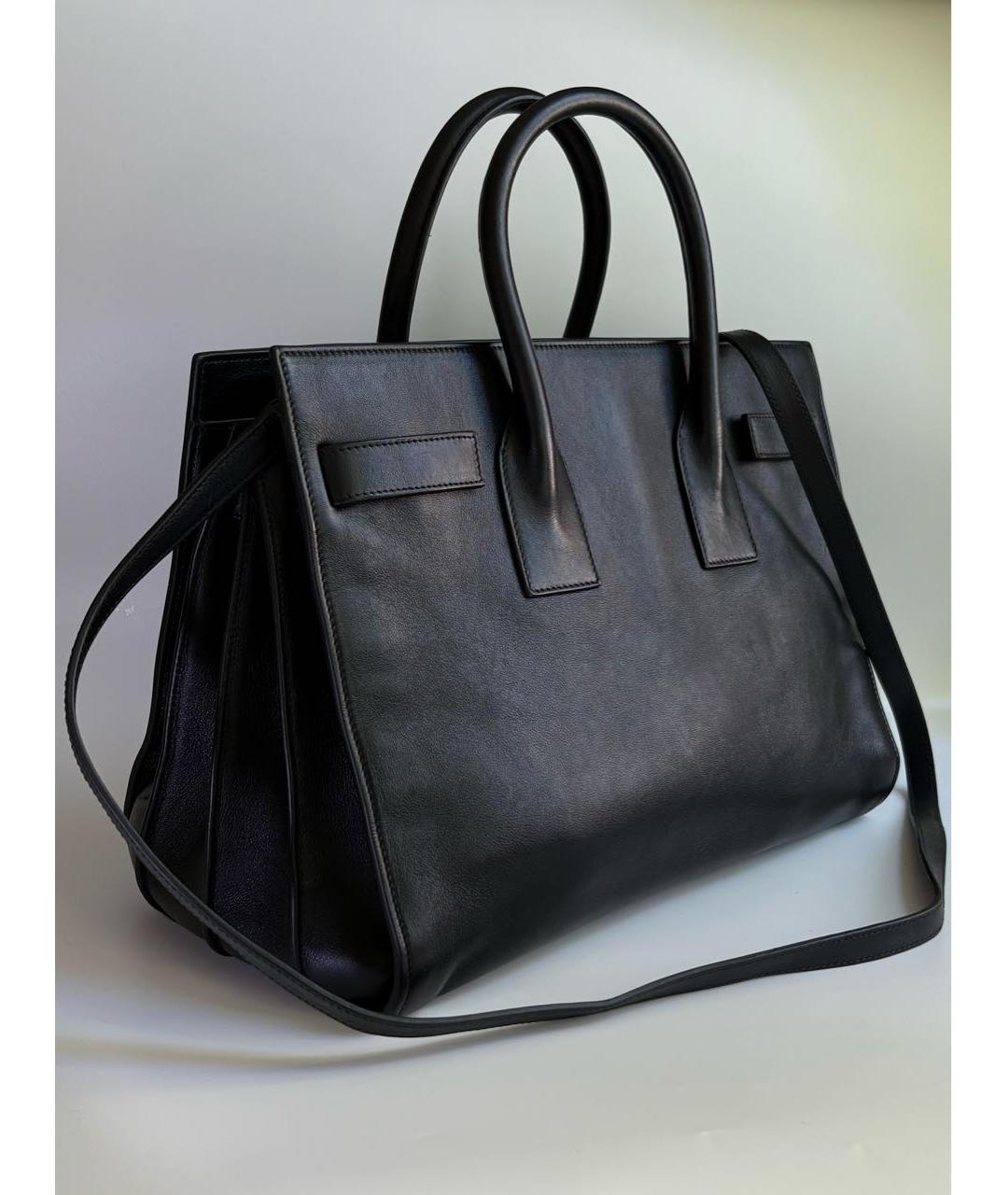 SAINT LAURENT Черная кожаная сумка с короткими ручками, фото 3