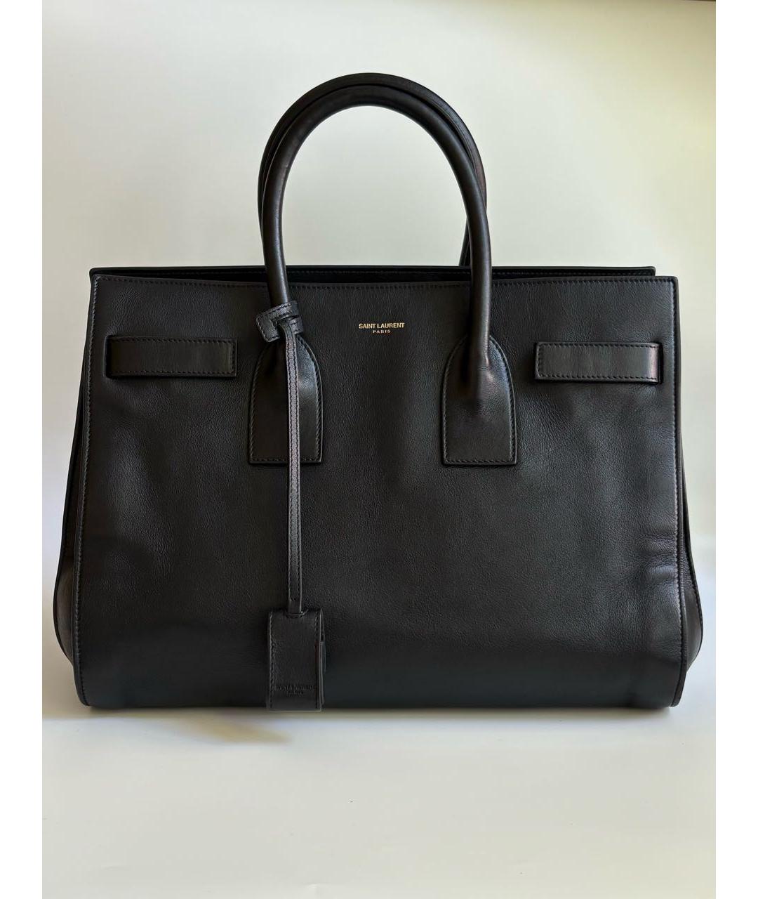 SAINT LAURENT Черная кожаная сумка с короткими ручками, фото 9