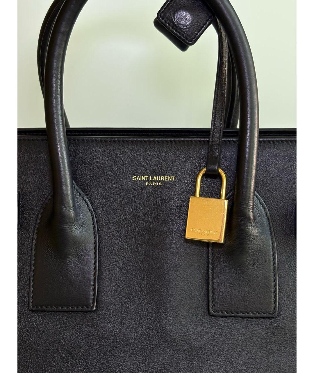 SAINT LAURENT Черная кожаная сумка с короткими ручками, фото 4