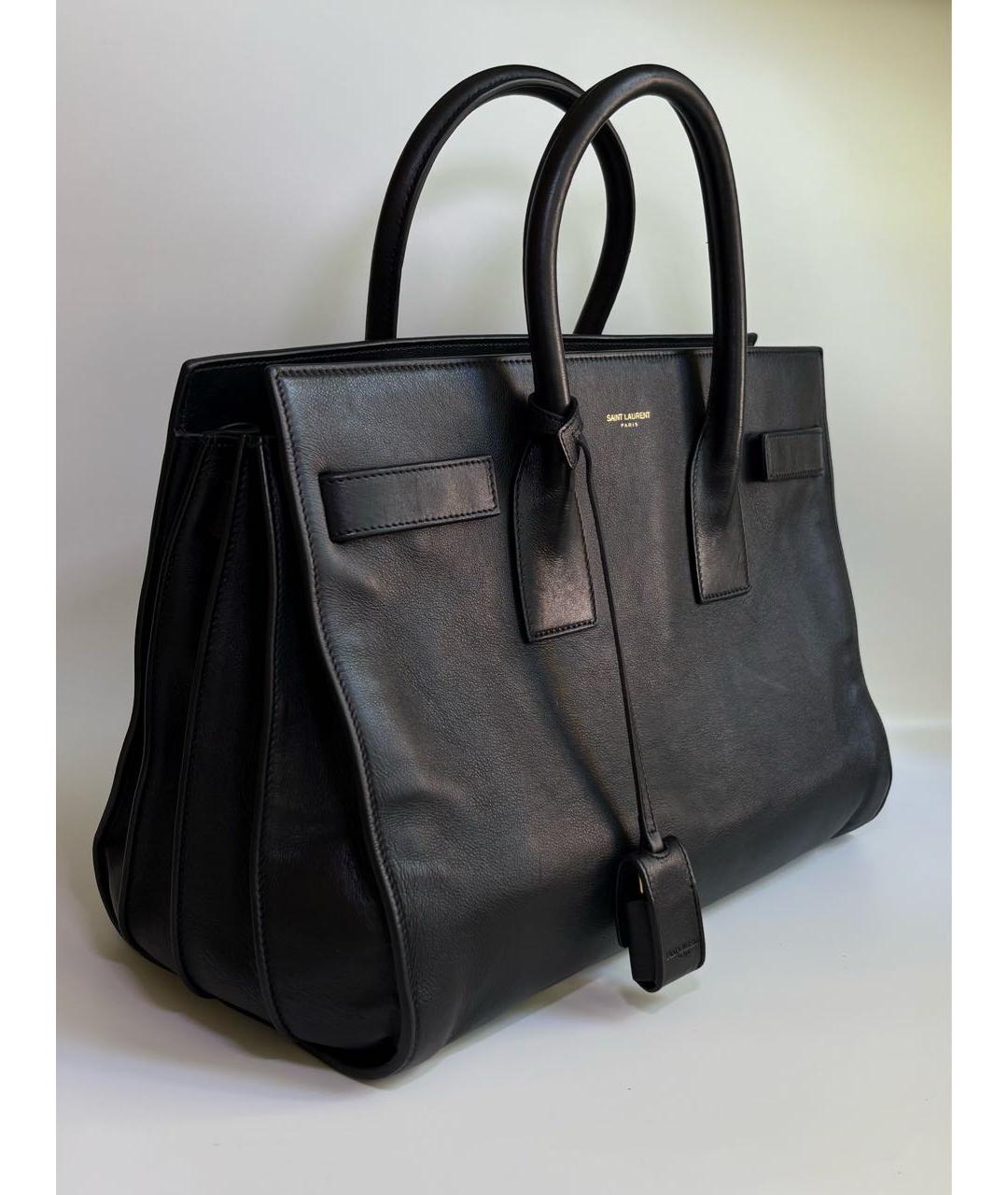 SAINT LAURENT Черная кожаная сумка с короткими ручками, фото 2