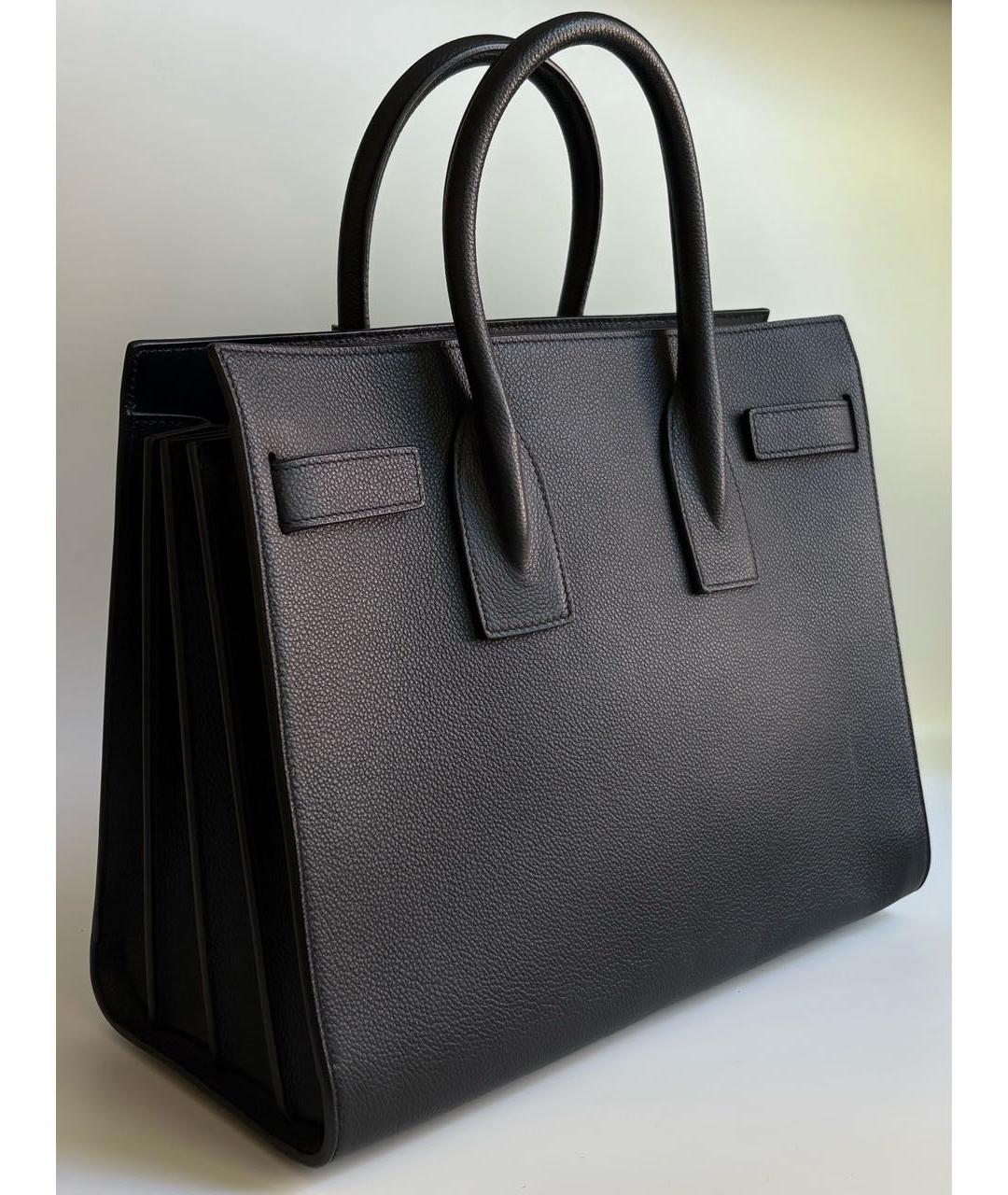 SAINT LAURENT Черная кожаная сумка с короткими ручками, фото 3