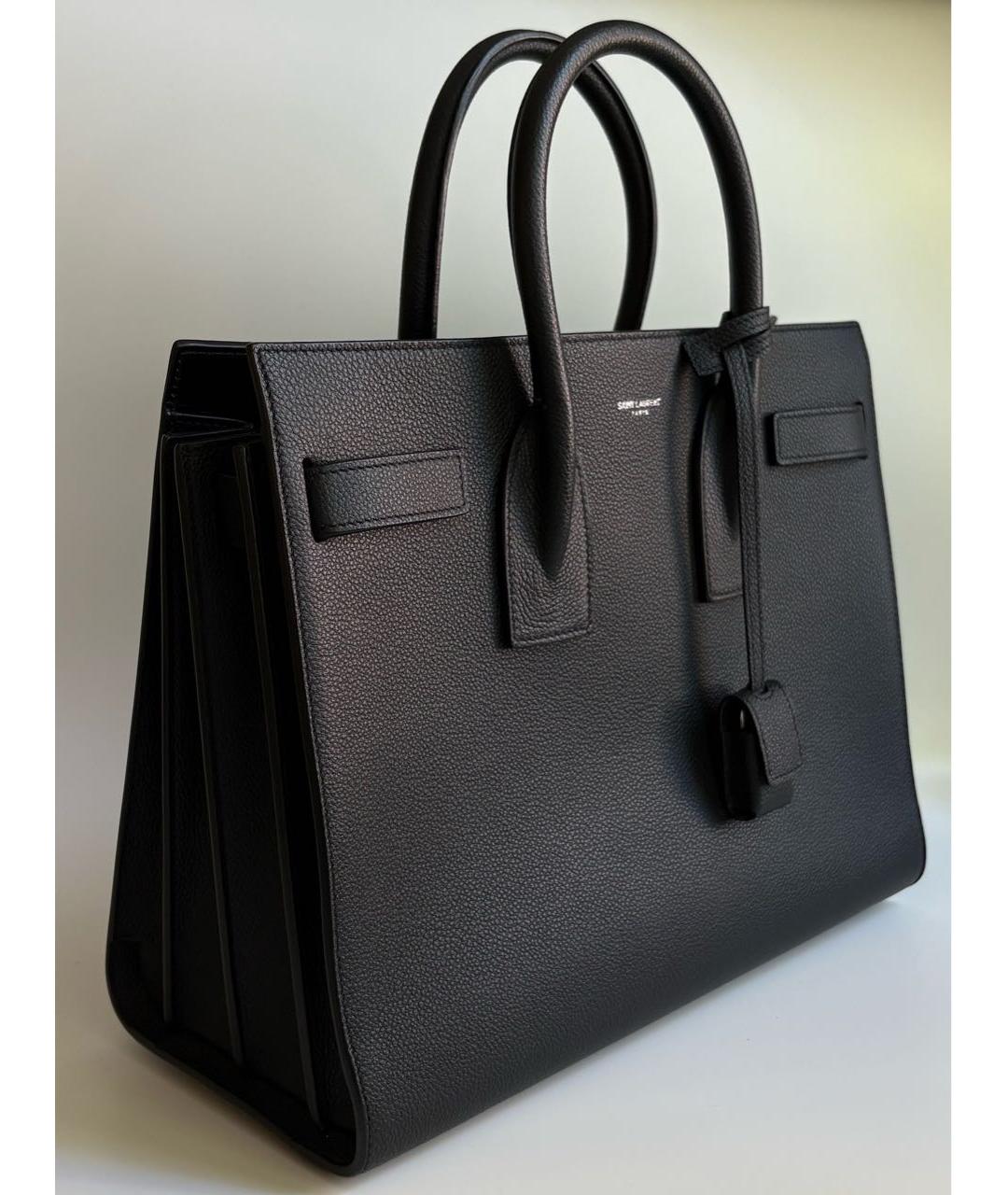 SAINT LAURENT Черная кожаная сумка с короткими ручками, фото 2