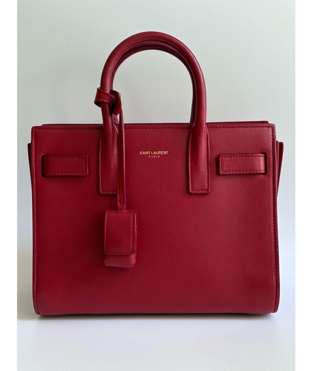 SAINT LAURENT Красная кожаная сумка с короткими ручками, фото 9