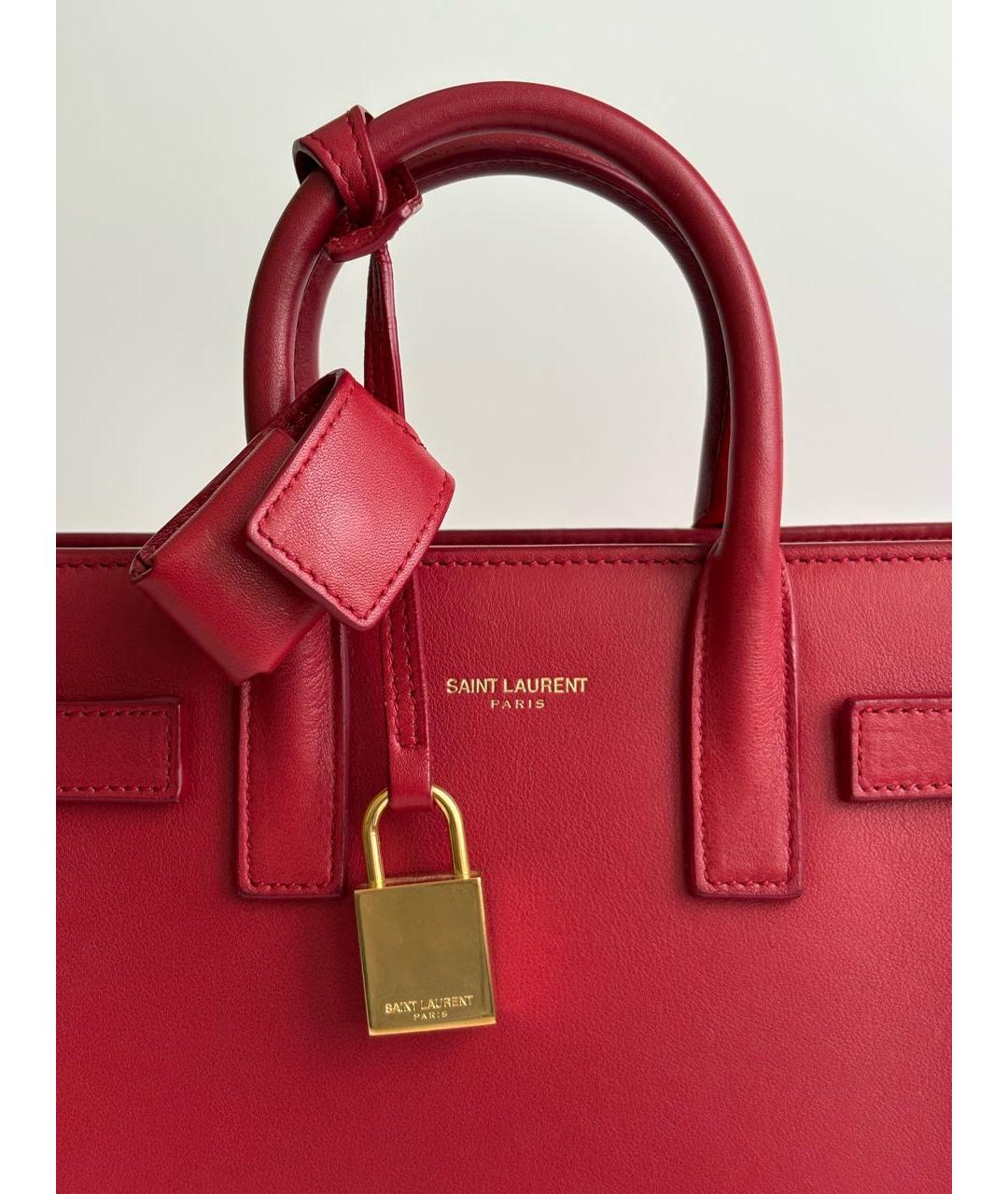 SAINT LAURENT Красная кожаная сумка с короткими ручками, фото 4