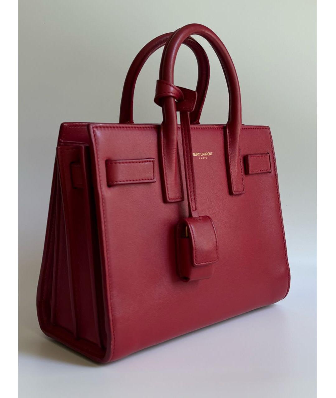 SAINT LAURENT Красная кожаная сумка с короткими ручками, фото 2