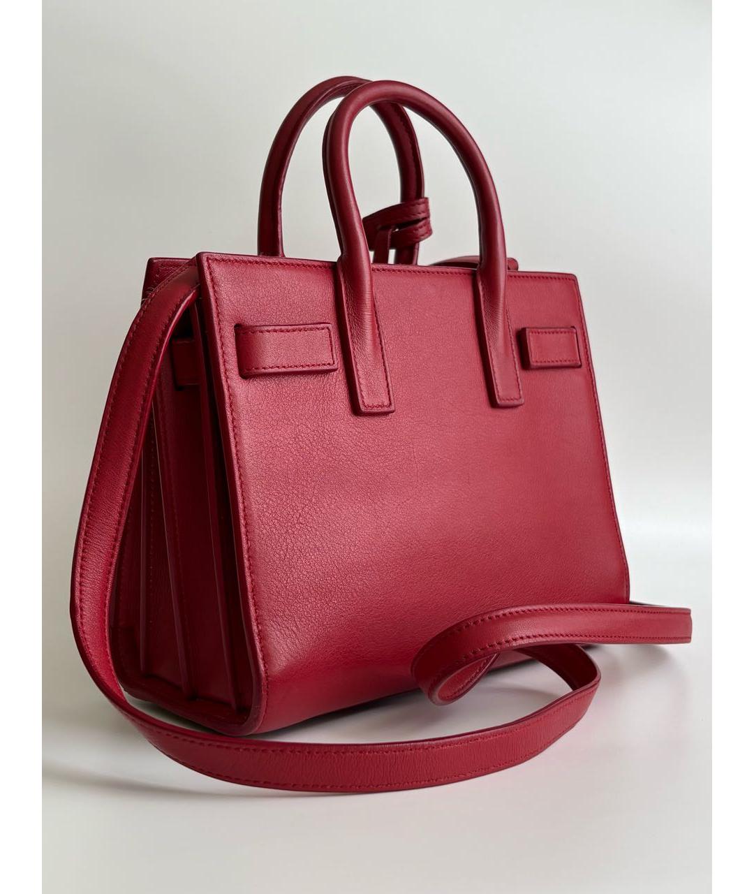 SAINT LAURENT Красная кожаная сумка с короткими ручками, фото 3